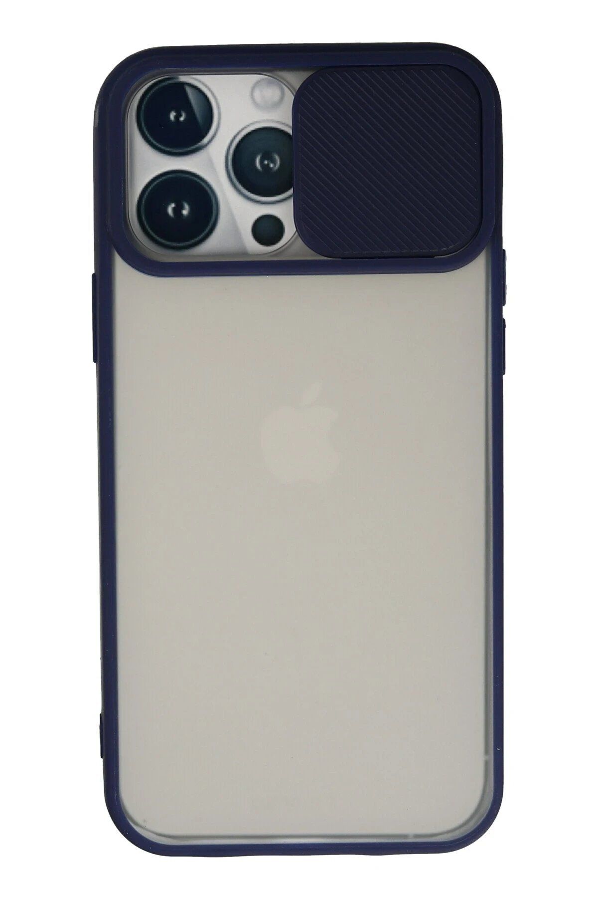 CepteToptan Newface iPhone 13 Pro Max Kılıf Palm Buzlu Kamera Sürgülü Silikon - Lacivert