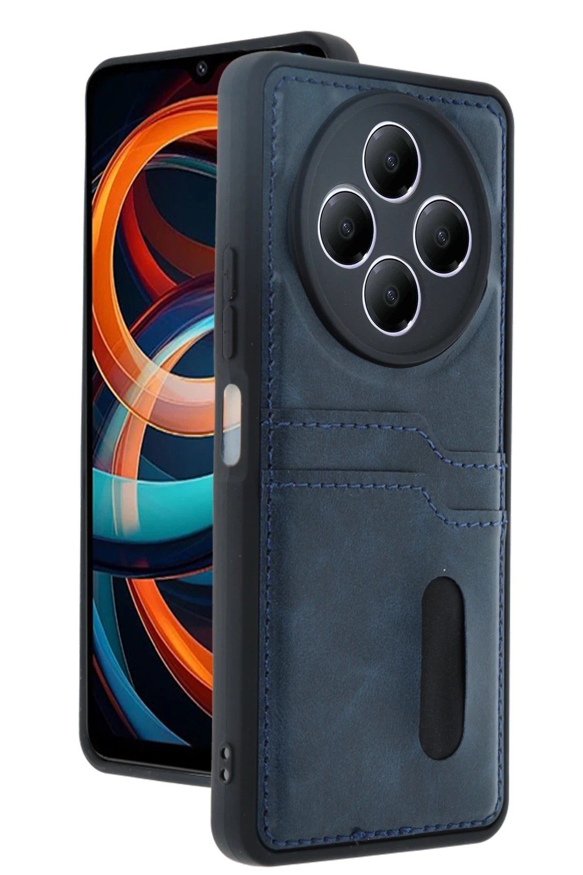 Toptan Bulurum Newface Xiaomi Redmi 14C Kılıf Sara Kartvizitli Deri Kılıf - Lacivert