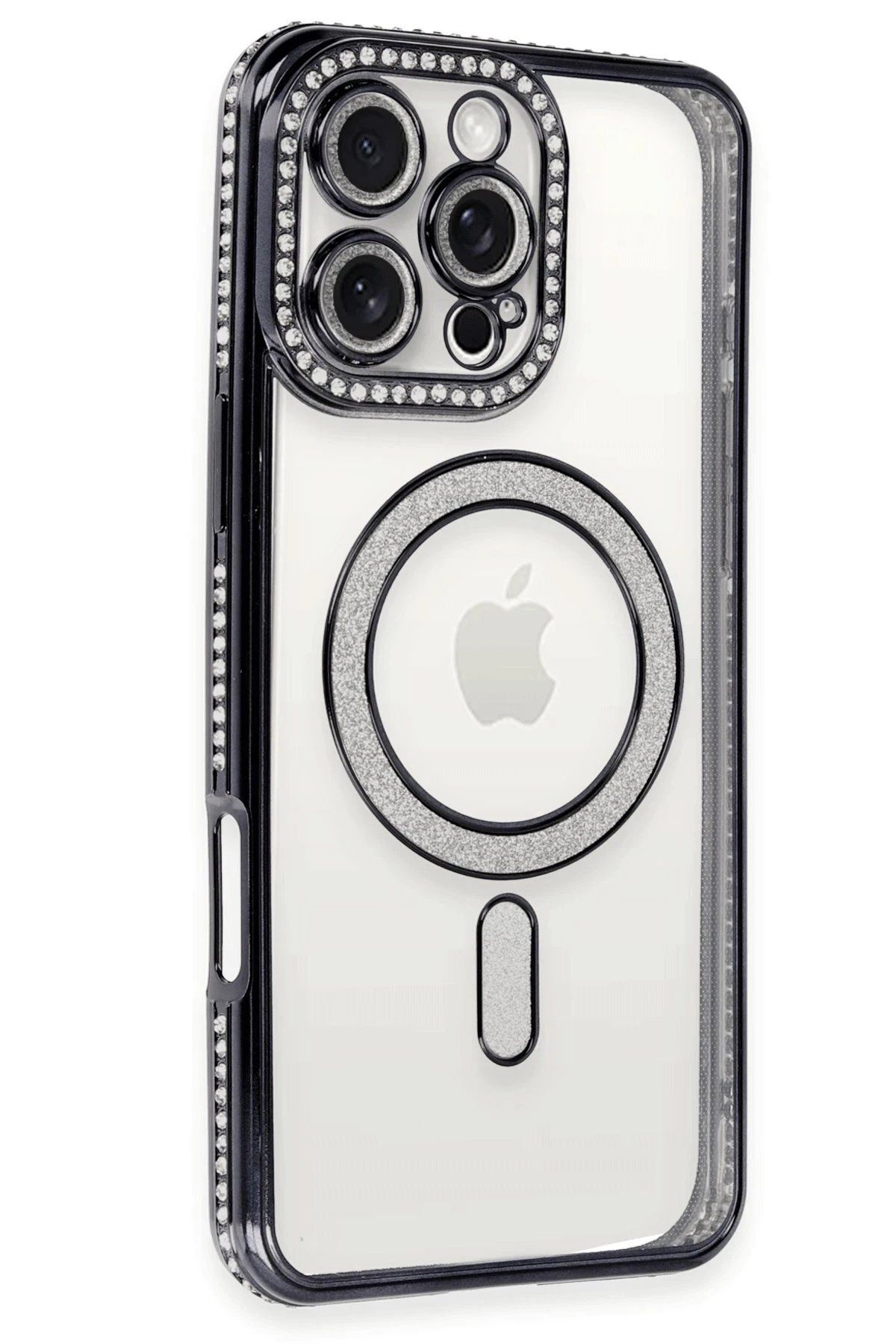 CepteToptan Newface iPhone 16 Pro Max Kılıf Joke Simli Magneticsafe Kılıf - Siyah