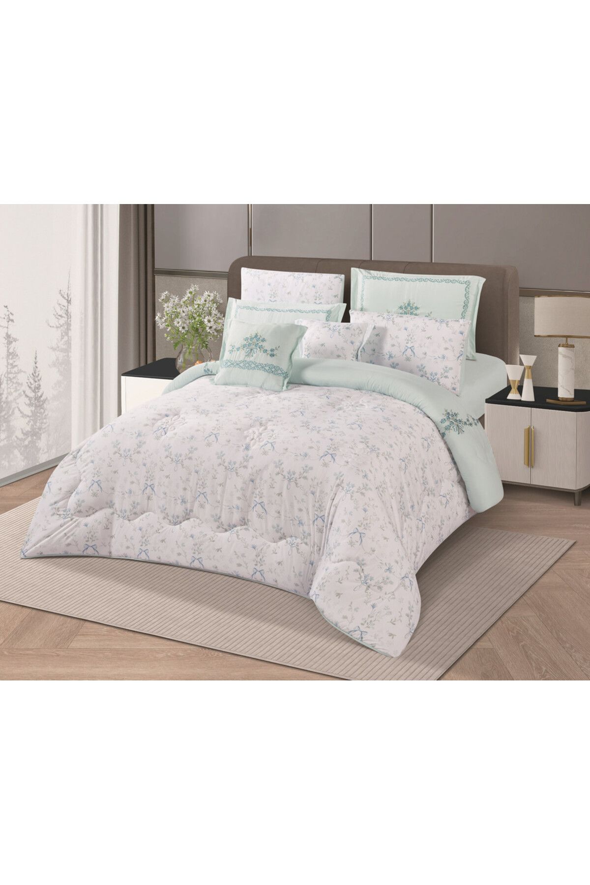 HOURS-Horse Macrofiber Comforter Set, 4 Pieces, Double-Sided, Embroidered with a Classy Pattern, Cornelia-009 2