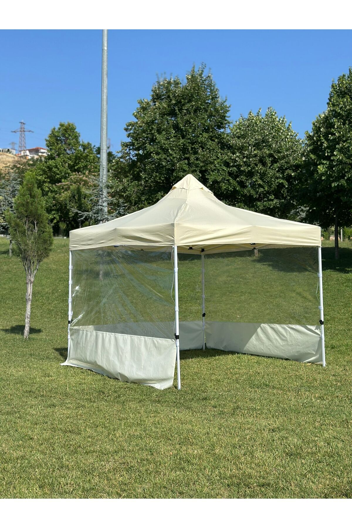 SEVİLBRANDA 3x3 KATLANIR ÇARDAK 3 Kenarı Şeffaf Perdeli