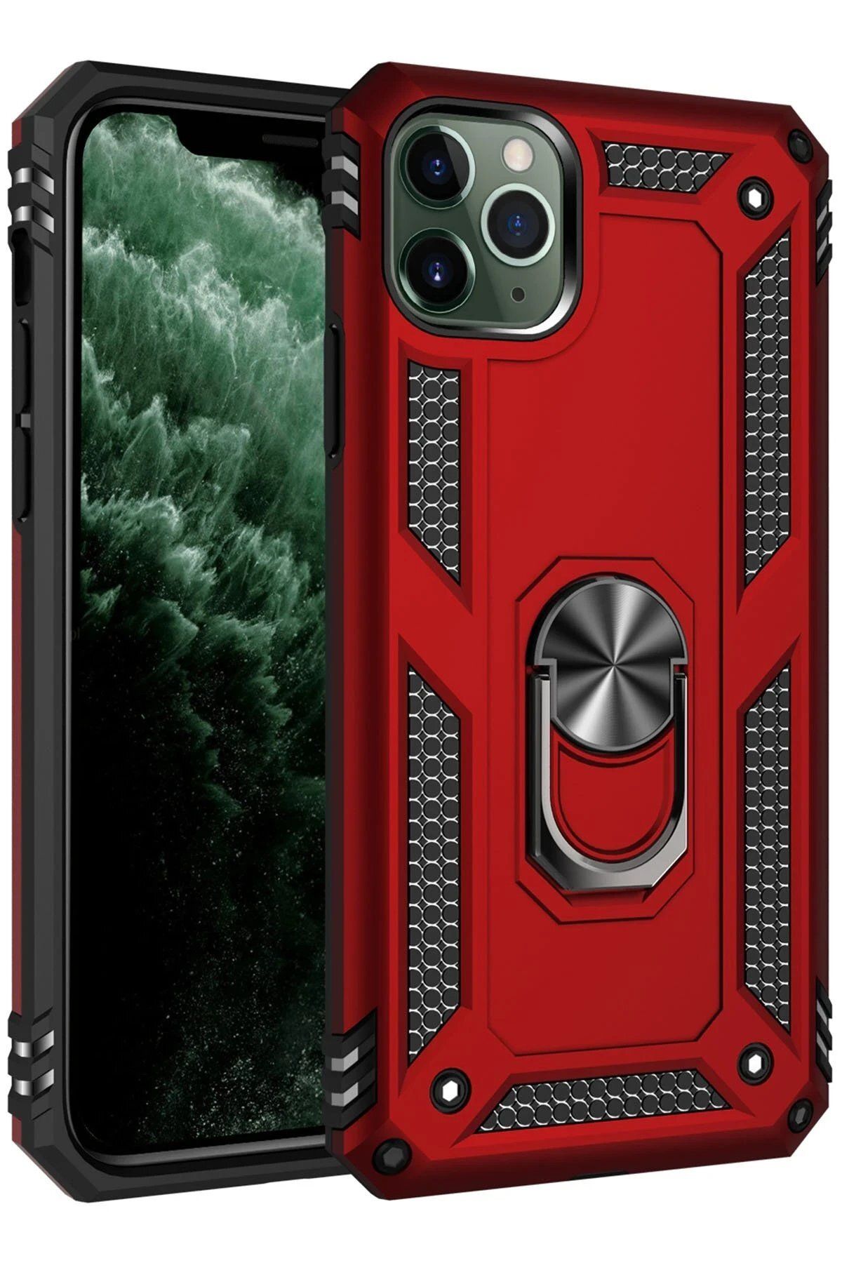 CepteToptan Newface iPhone 11 Pro Kılıf Sofya Yüzüklü Silikon Kapak - Kırmızı