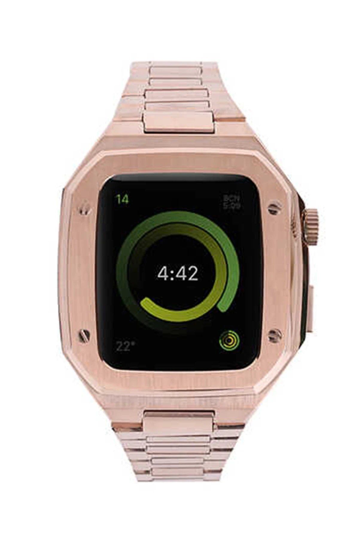 CepteToptan Newface Apple Watch 44mm Metal Petek Kasalı Kordon - Rose Gold