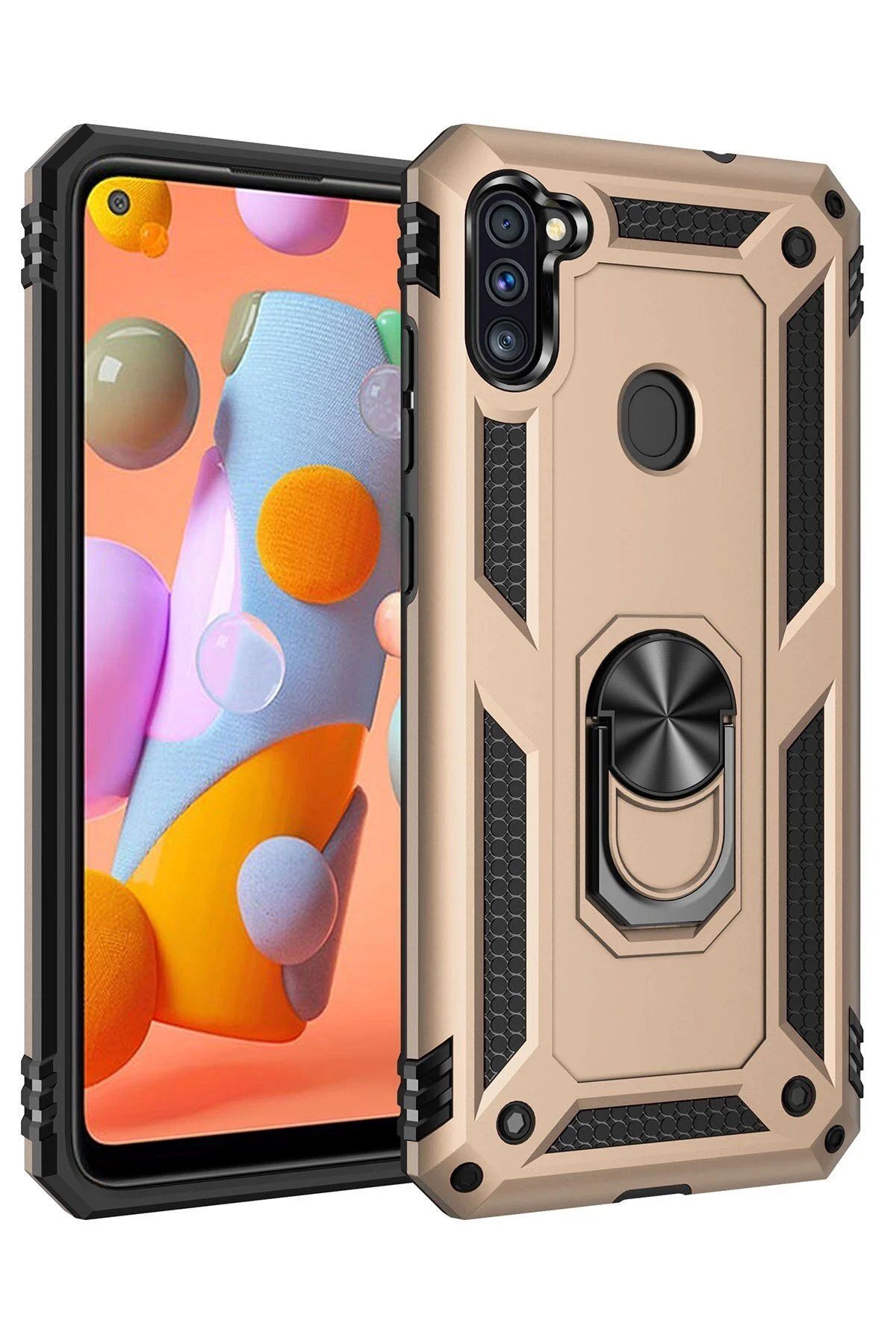 CepteToptan Newface Samsung Galaxy A11 Kılıf Sofya Yüzüklü Silikon Kapak - Gold