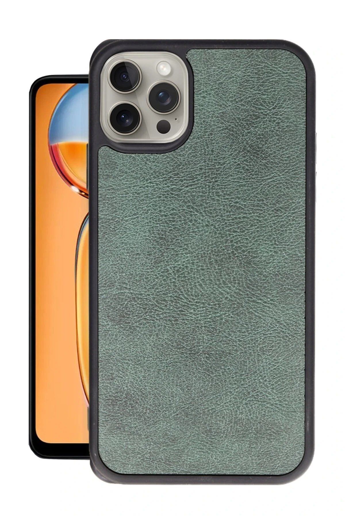 CepteToptan Newface iPhone 15 Pro Kılıf Aras Deri Kapak - Koyu Yeşil