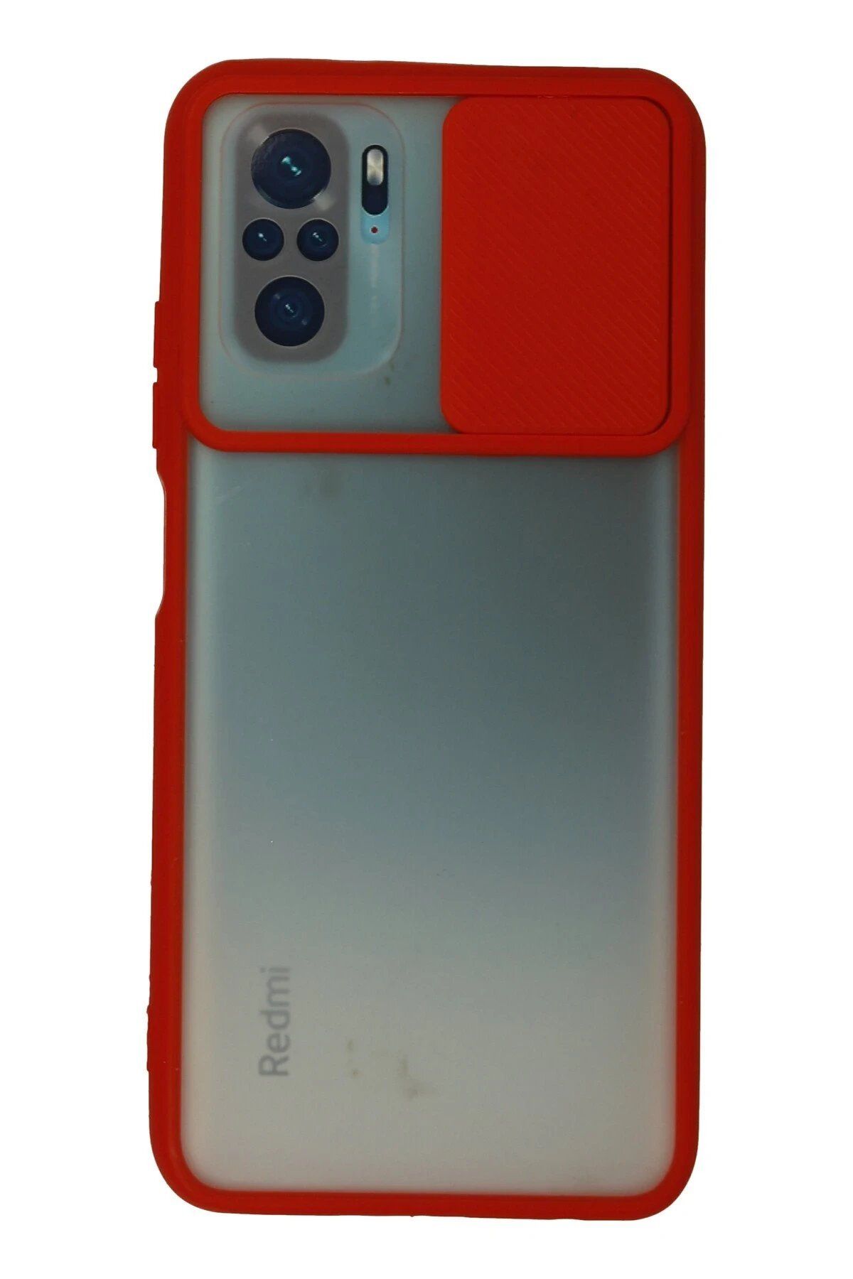 CepteToptan Newface Xiaomi Redmi Note 10 Kılıf Palm Buzlu Kamera Sürgülü Silikon - Kırmızı