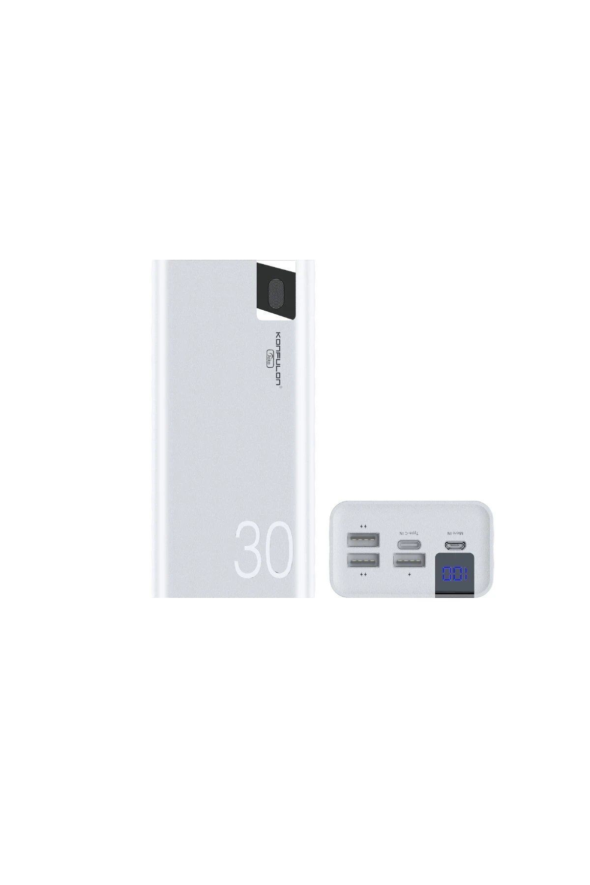 CepteToptan Konfulon A19 Dijital Ekranlı Powerbank 30.000 mAh Hızlı Şarj - Beyaz