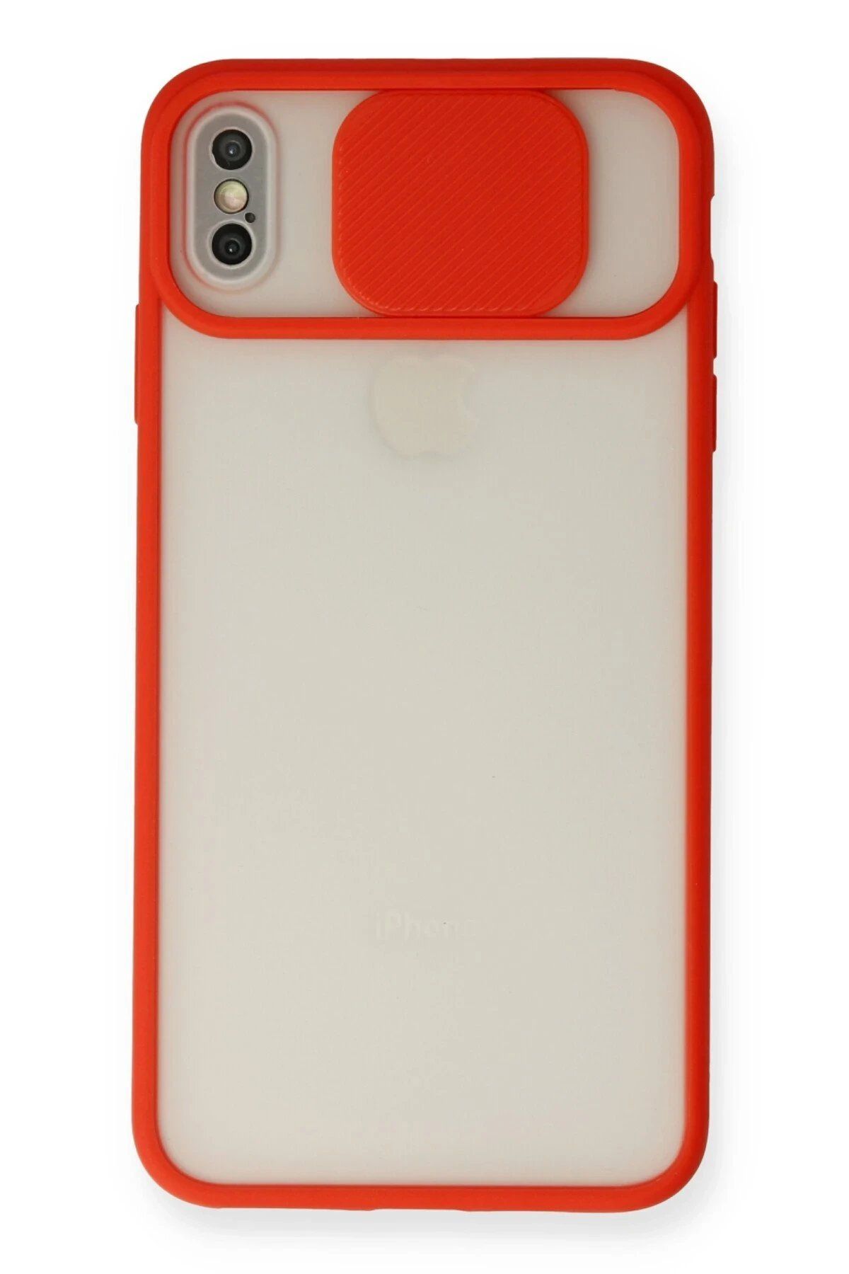 CepteToptan Newface iPhone X Kılıf Palm Buzlu Kamera Sürgülü Silikon - Kırmızı