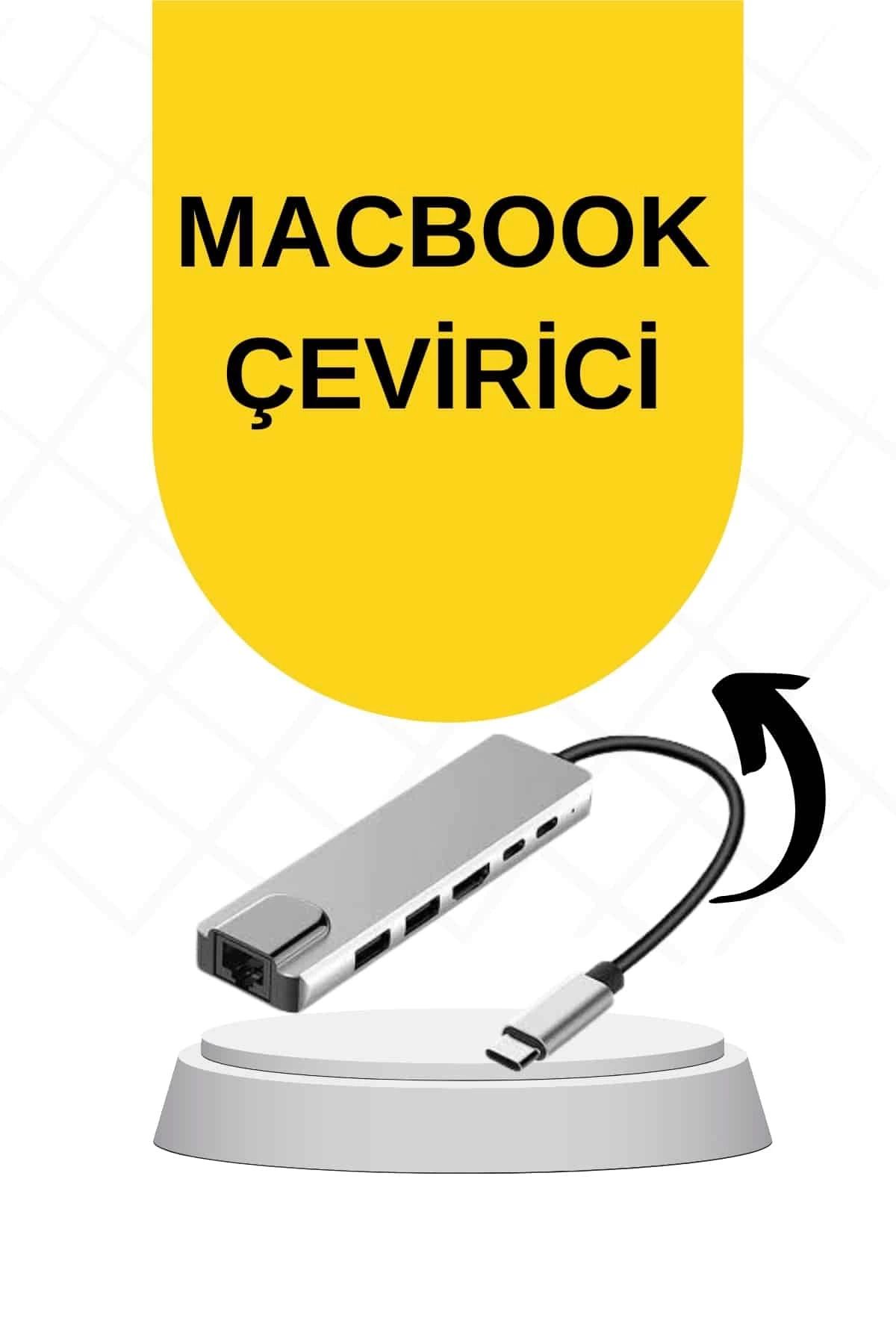 DENİZBİLİŞİM Macbook Pro/Air Uyumlu Usb Type-C 8 In 1 Hub Dönüştürücü Çevirici Çoklayıcı Usb Hdmı Micro Sd 8 Gir