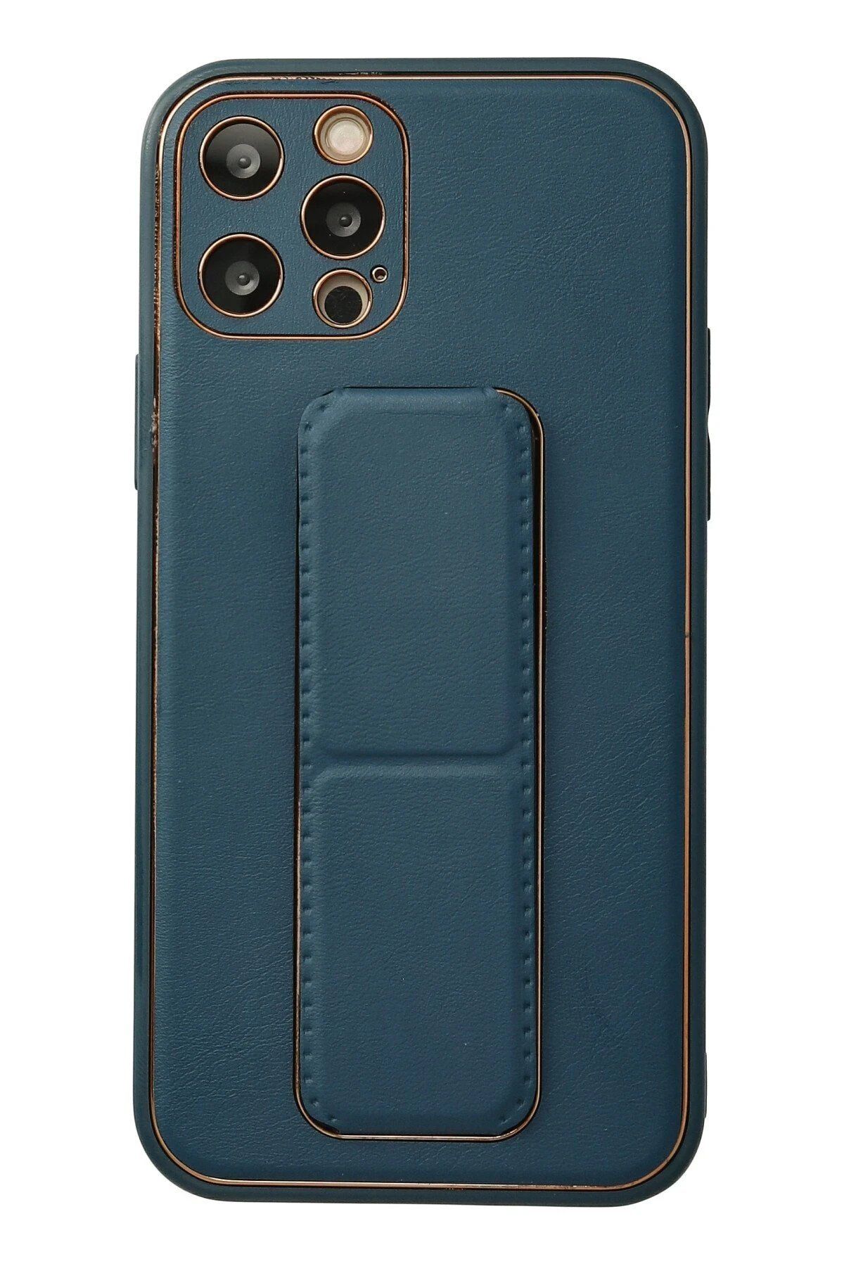 CepteToptan Newface iPhone 12 Pro Kılıf Coco Deri Standlı Kapak - Mavi