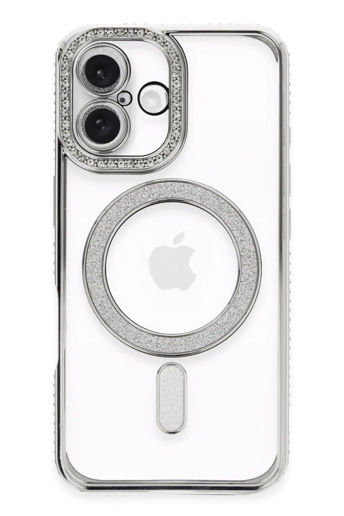 CepteToptan Newface iPhone 16 Plus Kılıf Joke Simli Magneticsafe Kılıf - Gümüş