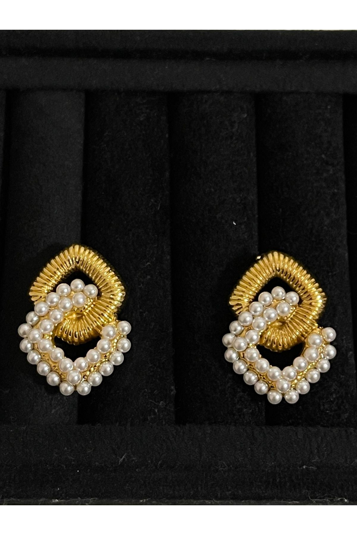 Rupen Kraft 316 L Cerrahi Çelik İncili Tasarım Çelik Gold Küpe