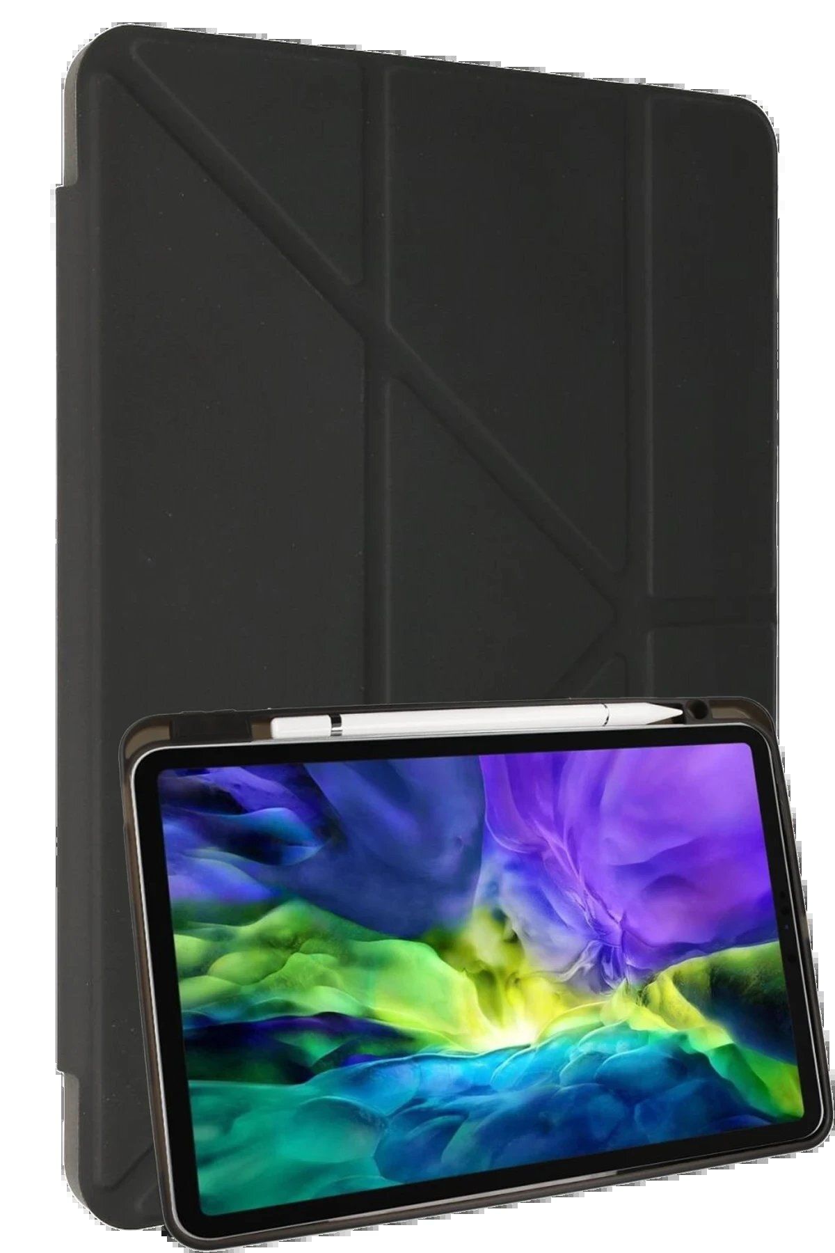 CepteToptan Newface iPad 10.2 (8.nesil) Kılıf Kalemlikli Mars Tablet Kılıfı - Koyu Gri
