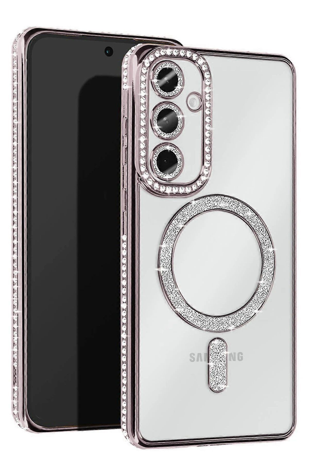 CepteToptan Newface Samsung Galaxy S25 Kılıf Joke Simli Magneticsafe Kılıf - Gümüş