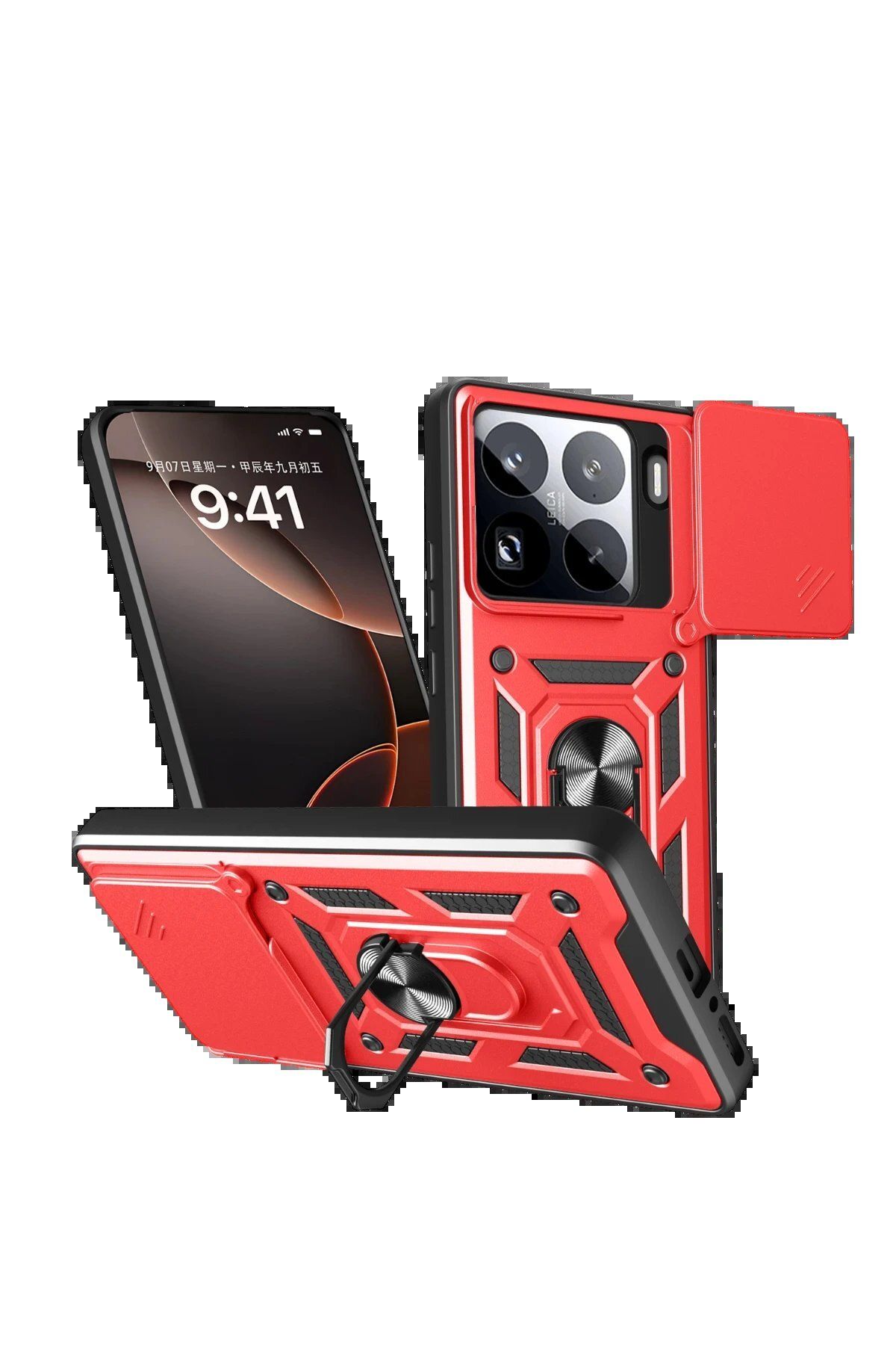 CepteToptan Newface Xiaomi Mi 15 Pro Kılıf Pars Lens Yüzüklü Silikon - Kırmızı