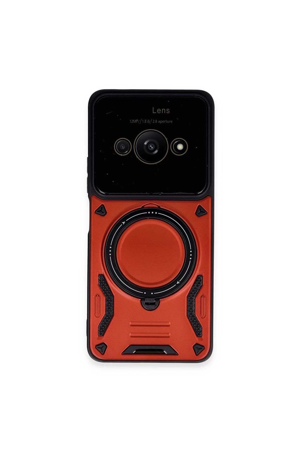 CepteToptan Newface Xiaomi Poco C61 Kılıf Joy Lens Standlı Kapak - Kırmızı