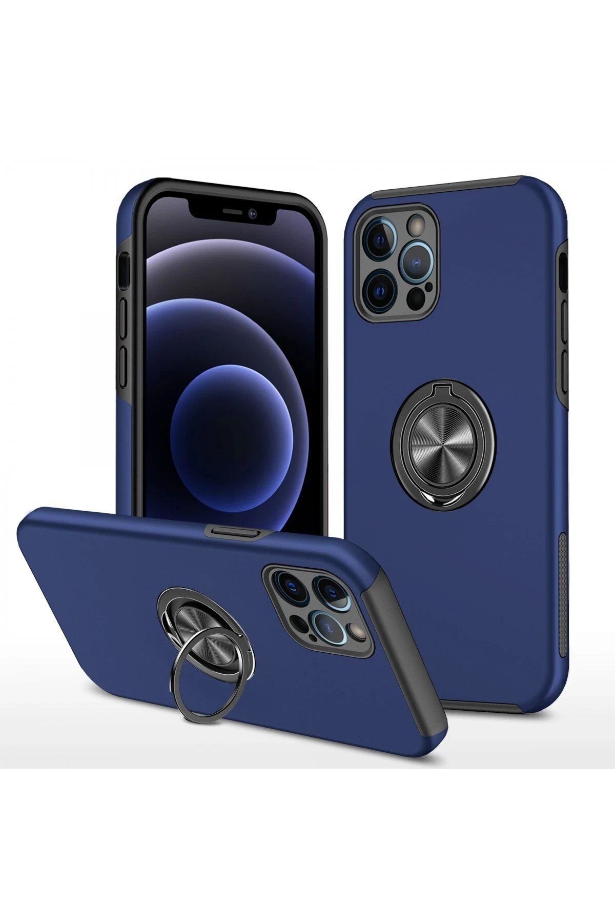 CepteToptan Newface iPhone 12 Pro Kılıf Elit Yüzüklü Kapak - Lacivert