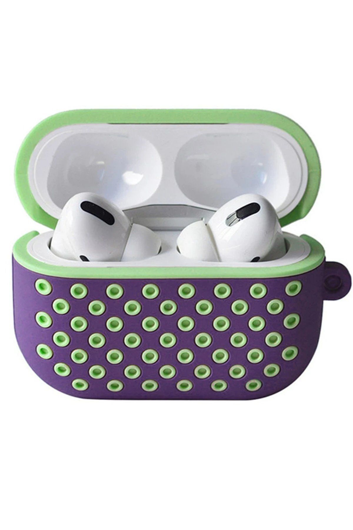 CepteToptan Newface Airpods Pro 2 (2.nesil) Spor Delikli Kılıf - Lila-Yeşil