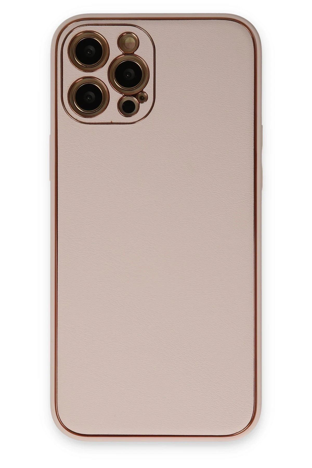 CepteToptan Newface iPhone 12 Pro Max Kılıf Coco Deri Silikon Kapak - Pudra