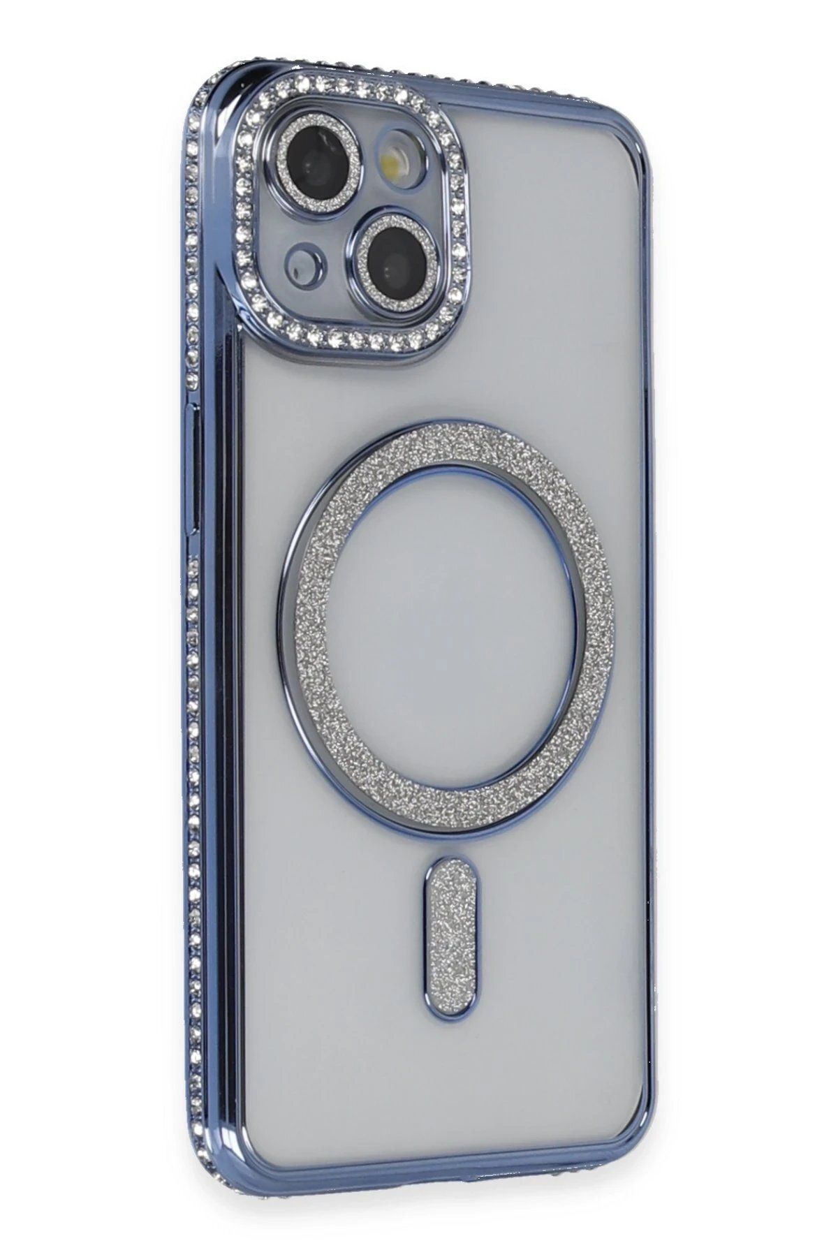 CepteToptan Newface iPhone 13 Kılıf Joke Simli Magneticsafe Kılıf - Mavi