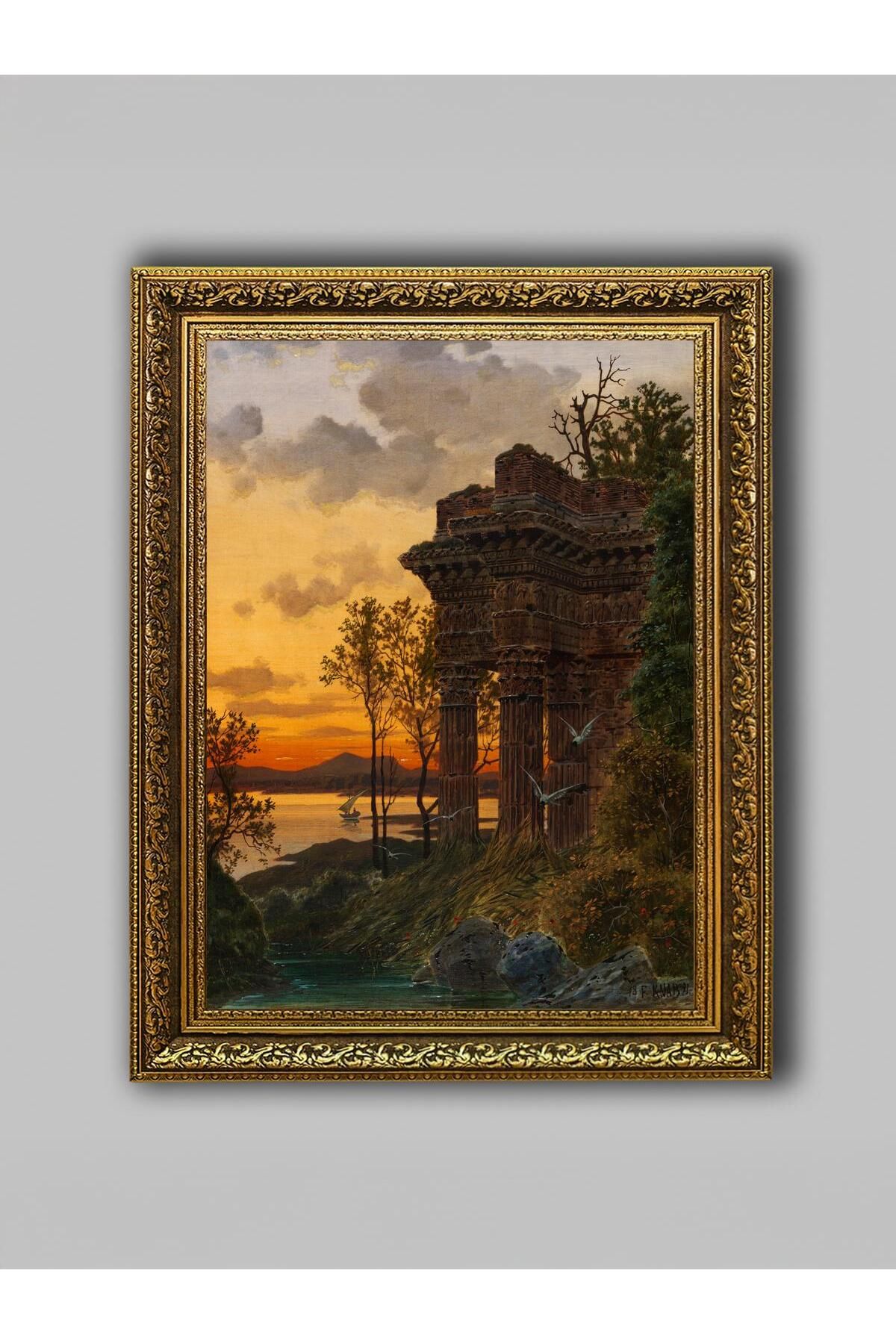 WoodyArts Sütun ve Günbatımı - Altın Eskitme Çerçeve