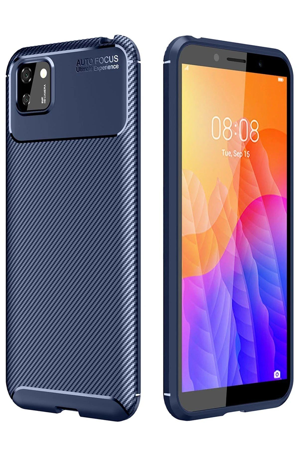 CepteToptan Newface Huawei Y5P Kılıf Auto Focus Karbon Kapak - Lacivert