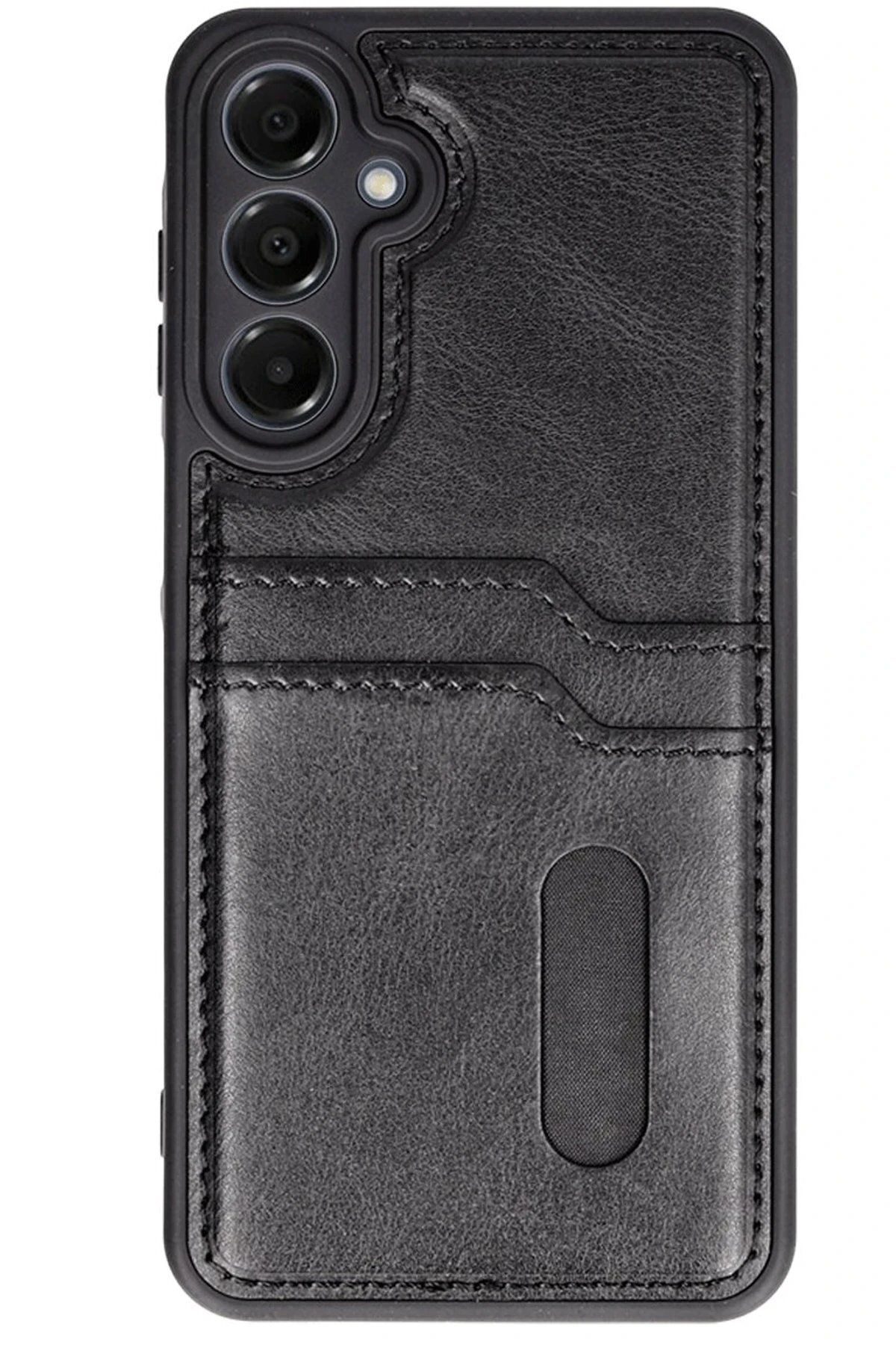 CepteToptan Newface Samsung Galaxy S24 FE Kılıf Sara Kartvizitli Deri Kılıf - Siyah
