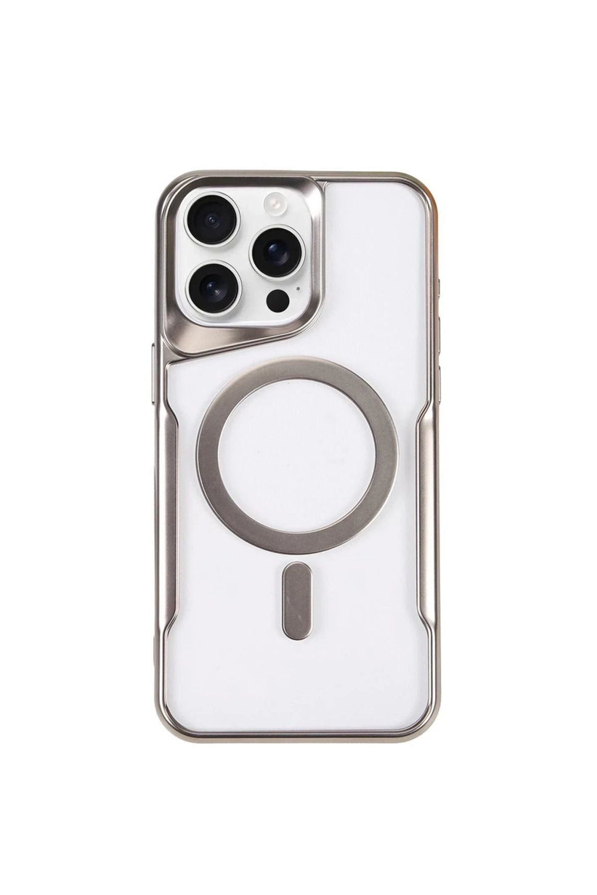 CepteToptan Newface iPhone 15 Pro Max Kılıf Boyi Magsafe Silikon Kapak - Gümüş