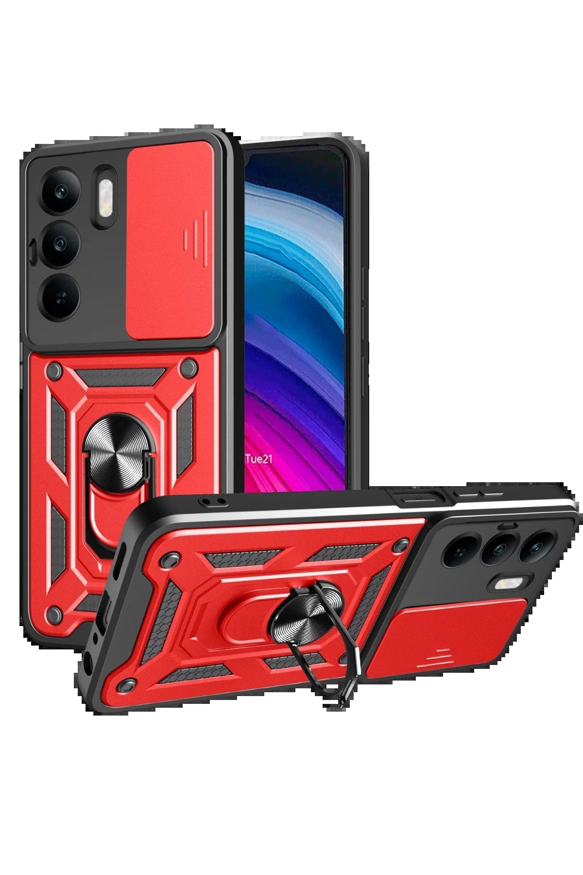CepteToptan Newface Realme C75 4G Kılıf Pars Lens Yüzüklü Silikon - Kırmızı