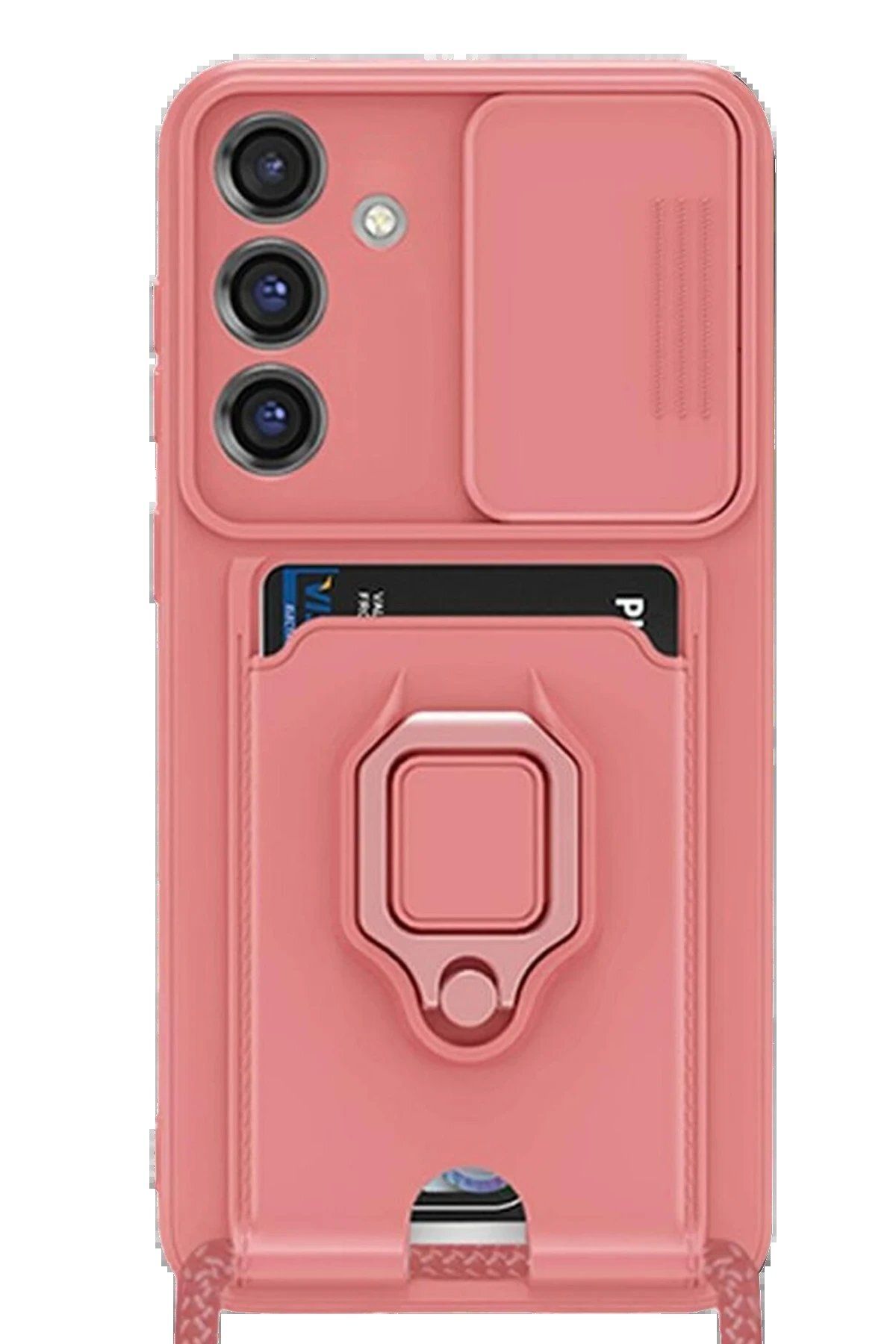 ENEFENDİ Newface Samsung Galaxy S25 Plus Kılıf Zuma Kartvizitli Yüzüklü Silikon - Pembe