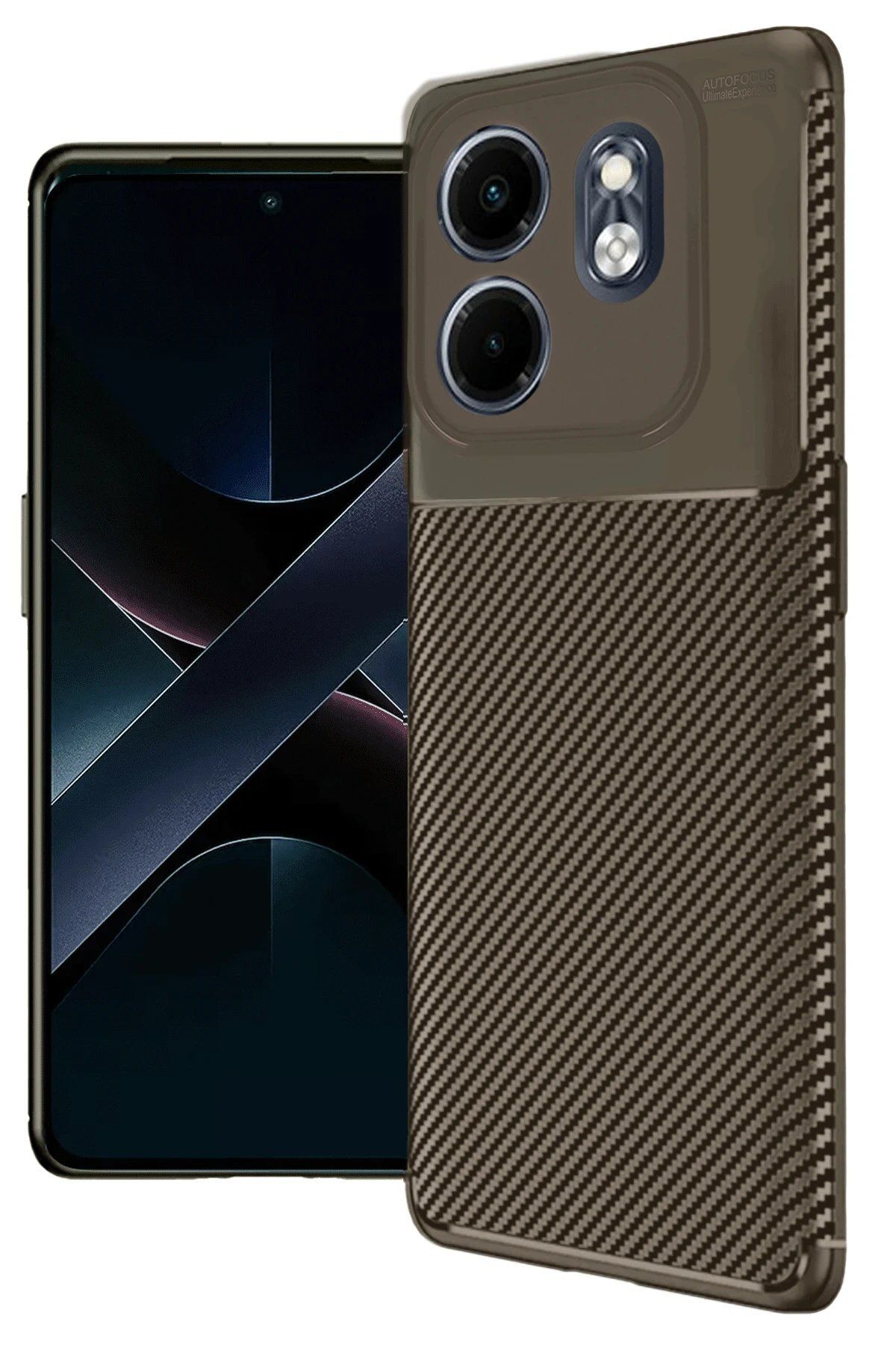 CepteToptan Newface İnfinix Smart 9 Kılıf Auto Focus Karbon Kapak - Kahverengi
