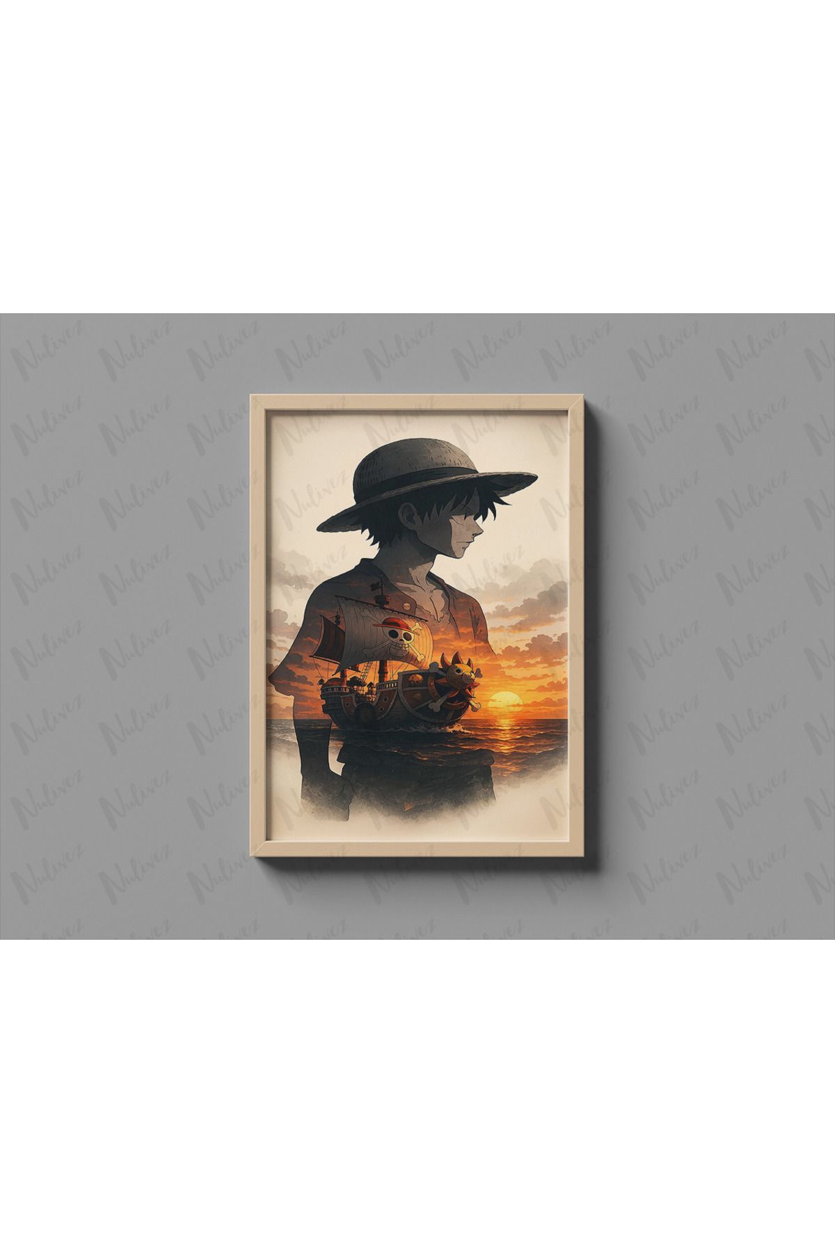 Nulivez Çerçeveli, One Piece Luffy Tasarımlı Dekoratif Tablo, 300 Micron Antireflecte Korumalı Tablo