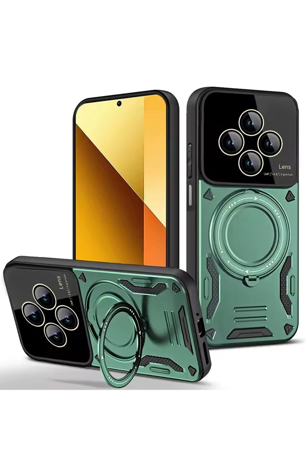 CepteToptan Newface Xiaomi Redmi 14C Kılıf Joy Lens Standlı Kapak - Koyu Yeşil