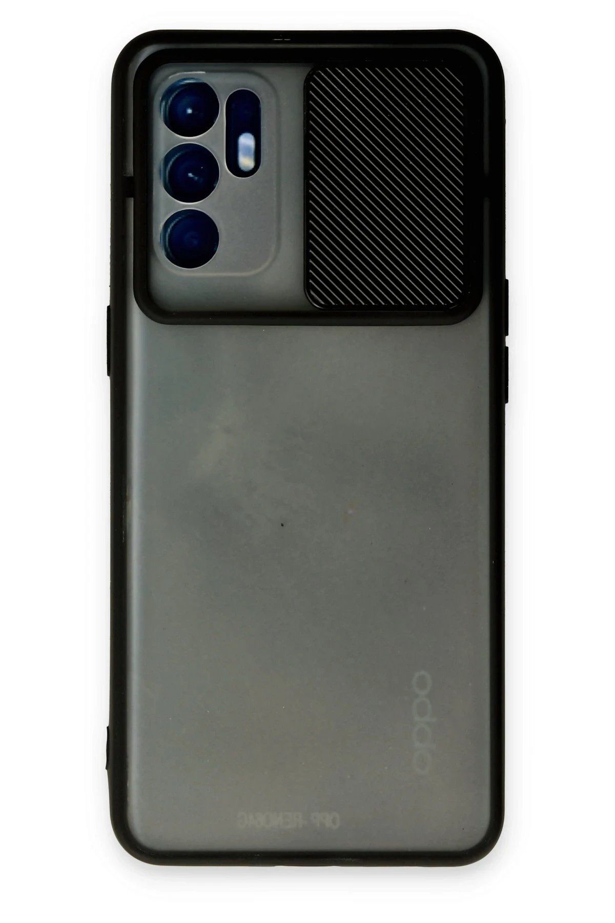 Balesso Newface Oppo Reno 6 Kılıf Palm Buzlu Kamera Sürgülü Silikon - Siyah