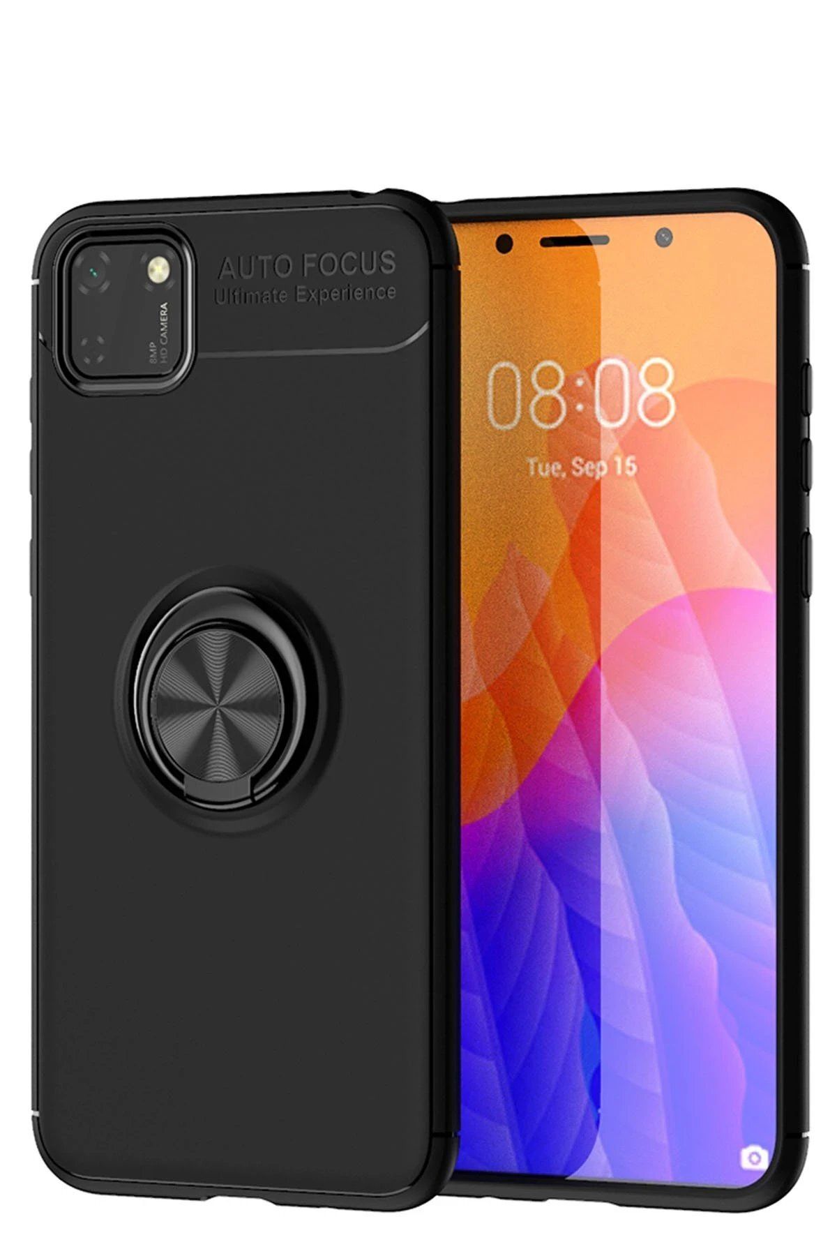 CepteToptan Newface Huawei Y5P Kılıf Range Yüzüklü Silikon - Siyah