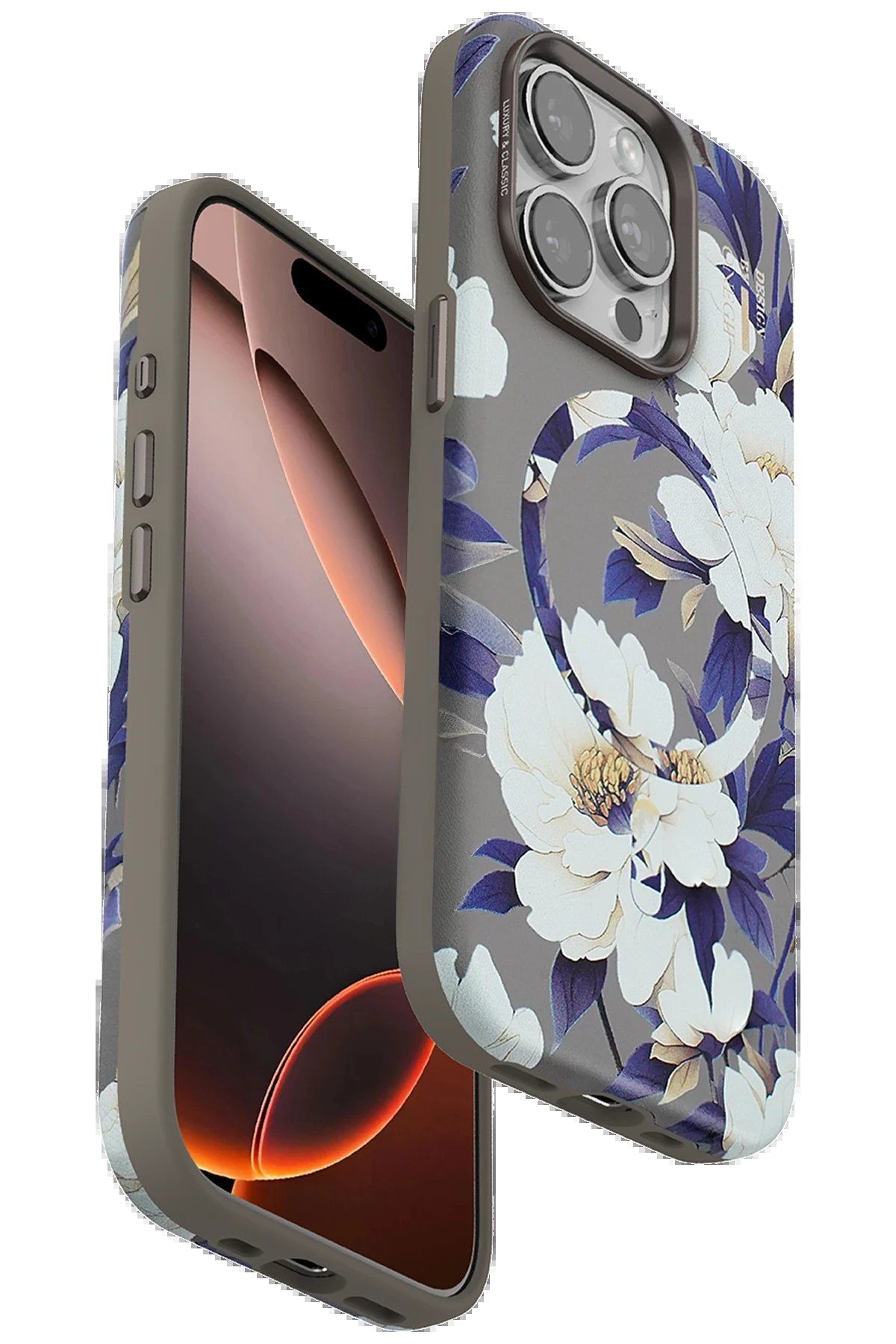 CepteToptan Onegif iPhone 15 Pro Max Flower Series Magsafe Kapak - Gri