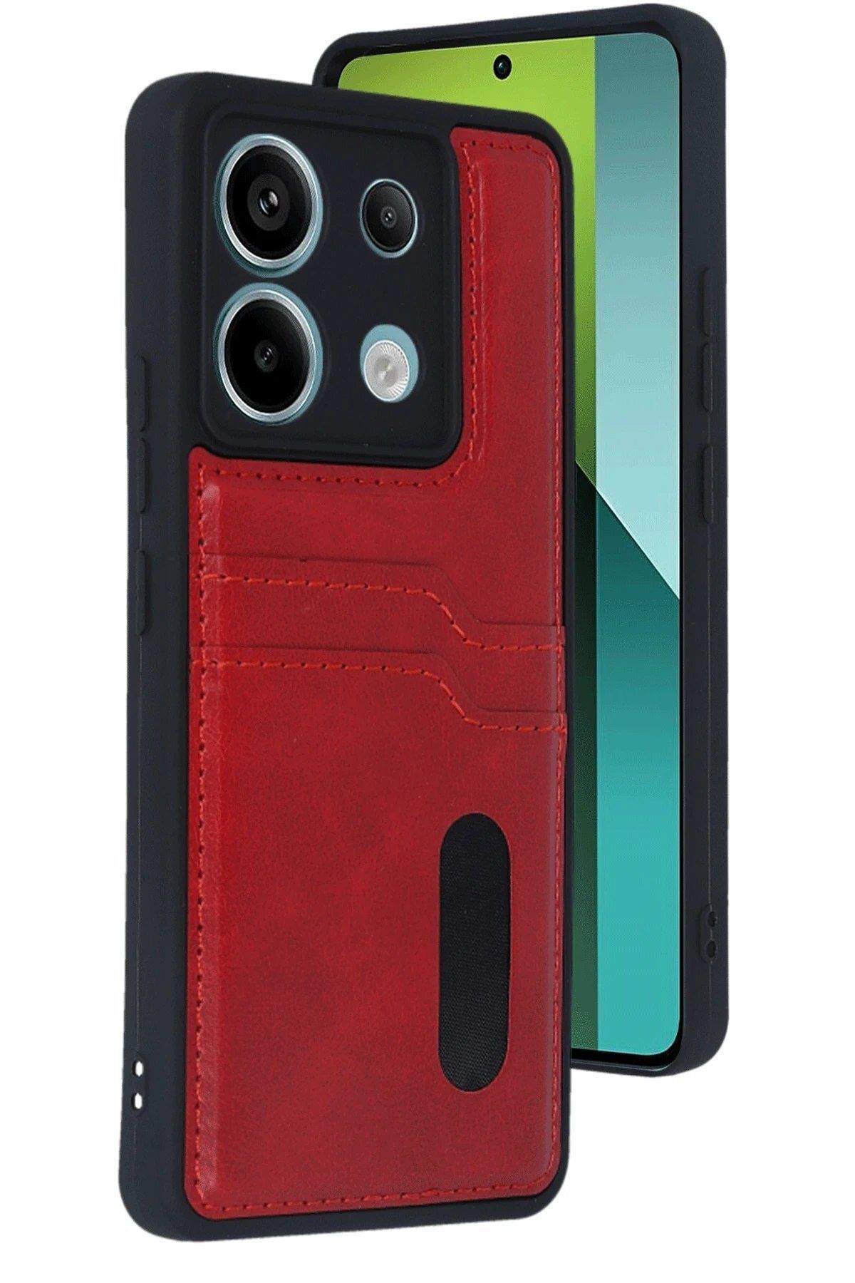 CepteToptan Newface Xiaomi Redmi Note 13 Pro 5G Kılıf Sara Kartvizitli Deri Kılıf - Kırmızı