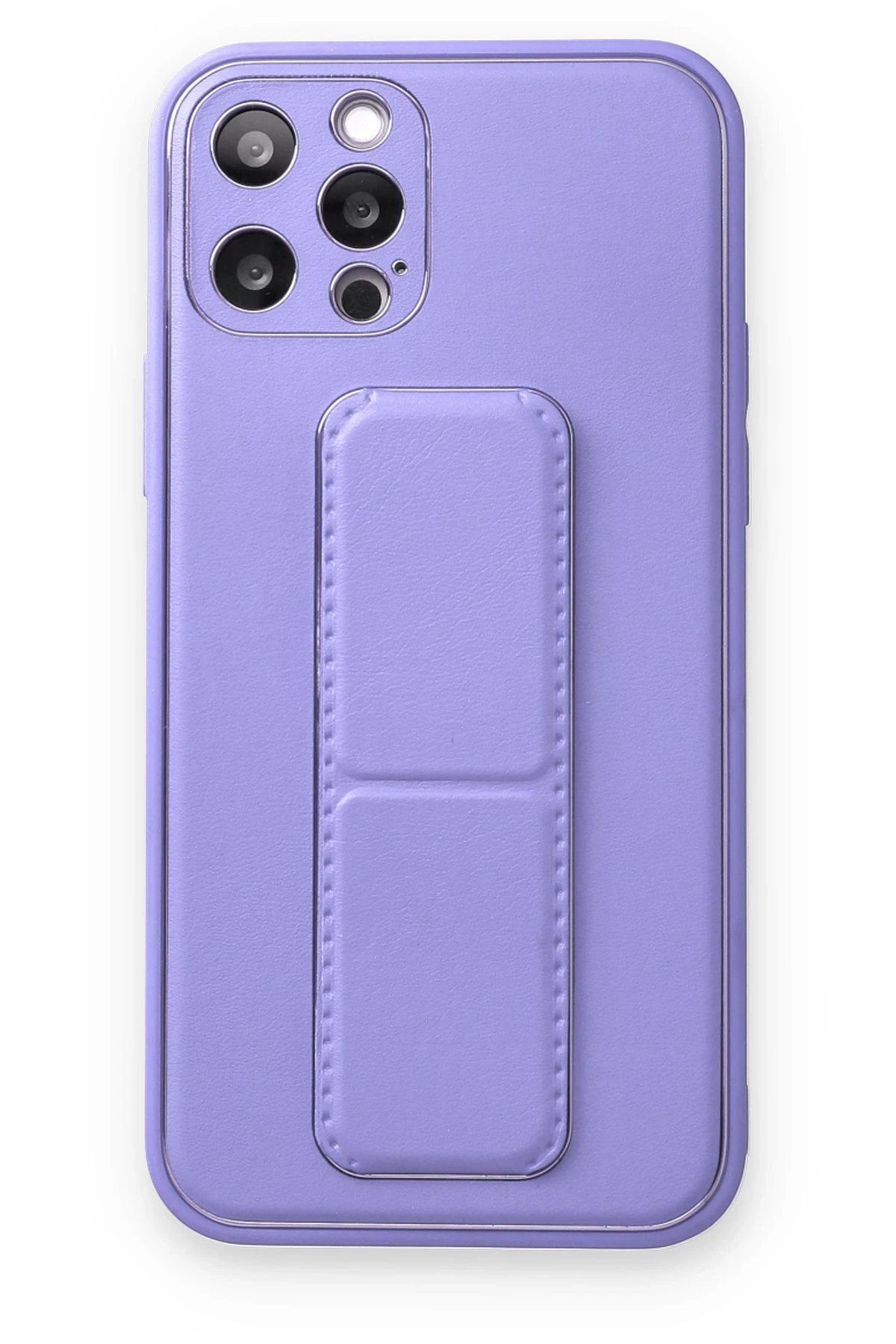 CepteToptan Newface iPhone 12 Pro Kılıf Coco Deri Standlı Kapak - Koyu Lila