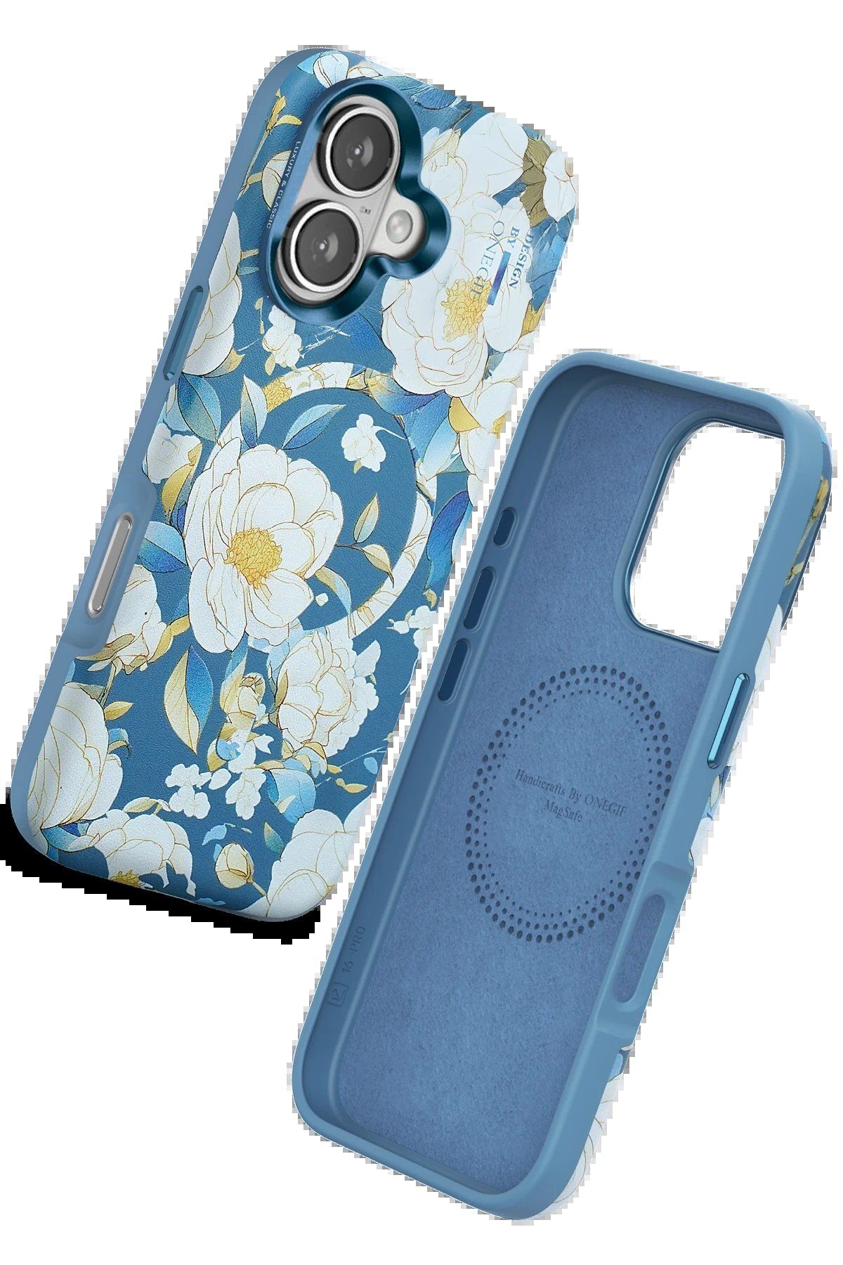 Toptan Bulurum Onegif iPhone 16 Flower Series Magsafe Kapak - Mavi