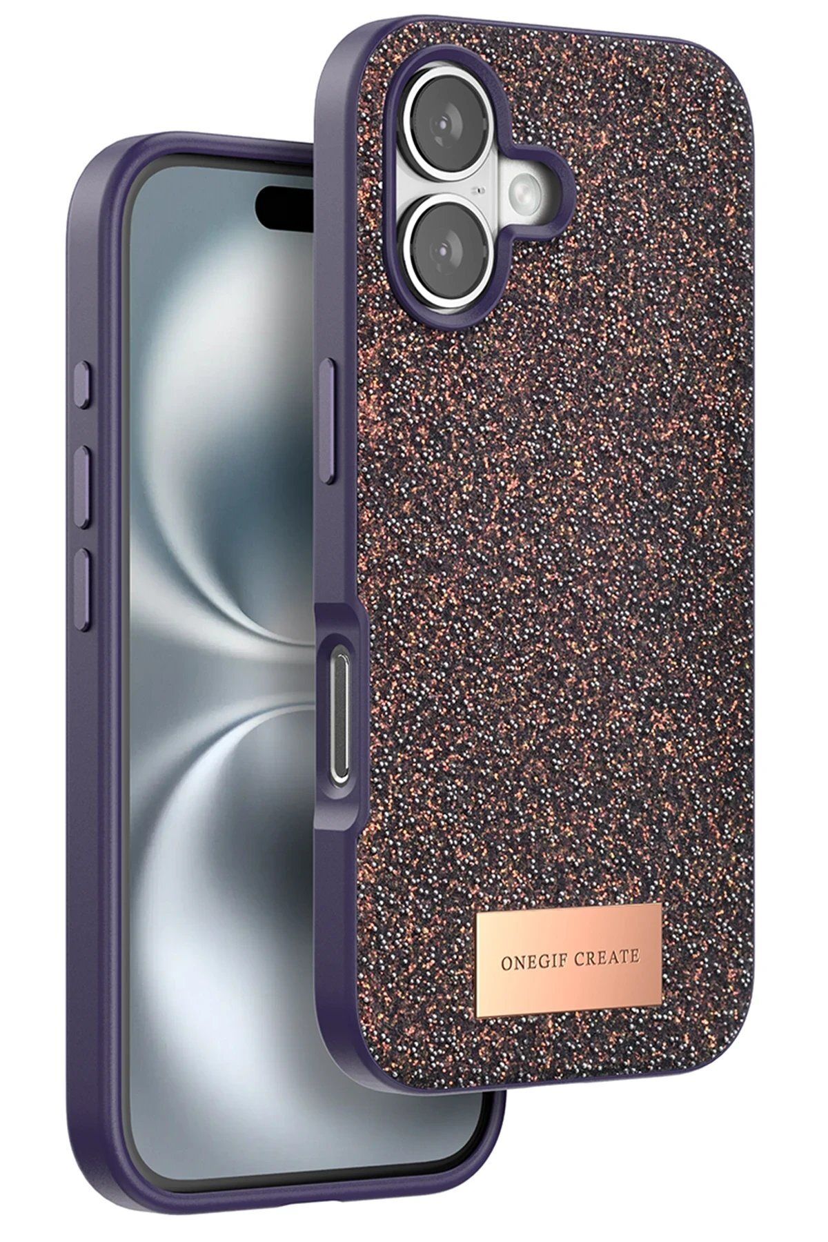 CepteToptan Onegif iPhone 16 Bright Simli Kapak - Derin Mor
