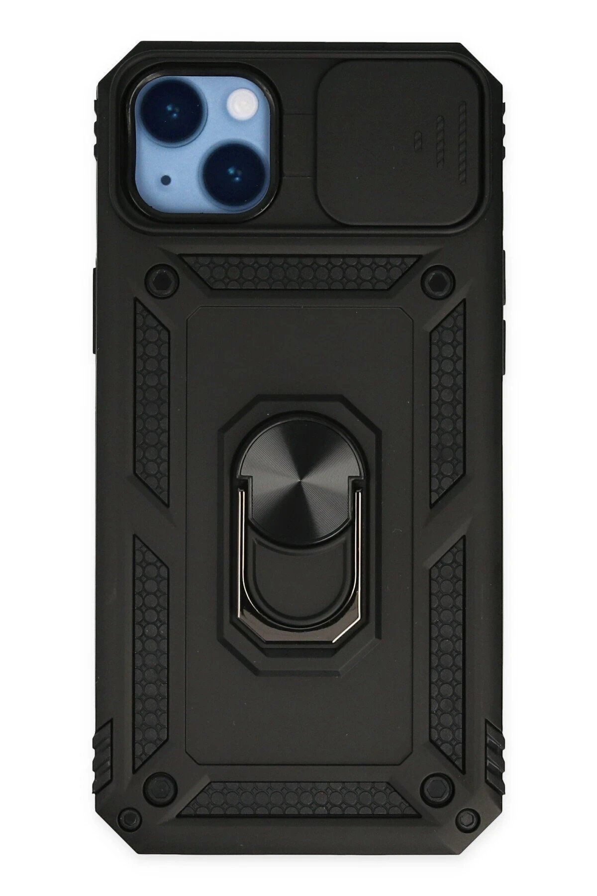CepteToptan Newface iPhone 14 Plus Kılıf Pars Lens Yüzüklü Silikon - Siyah
