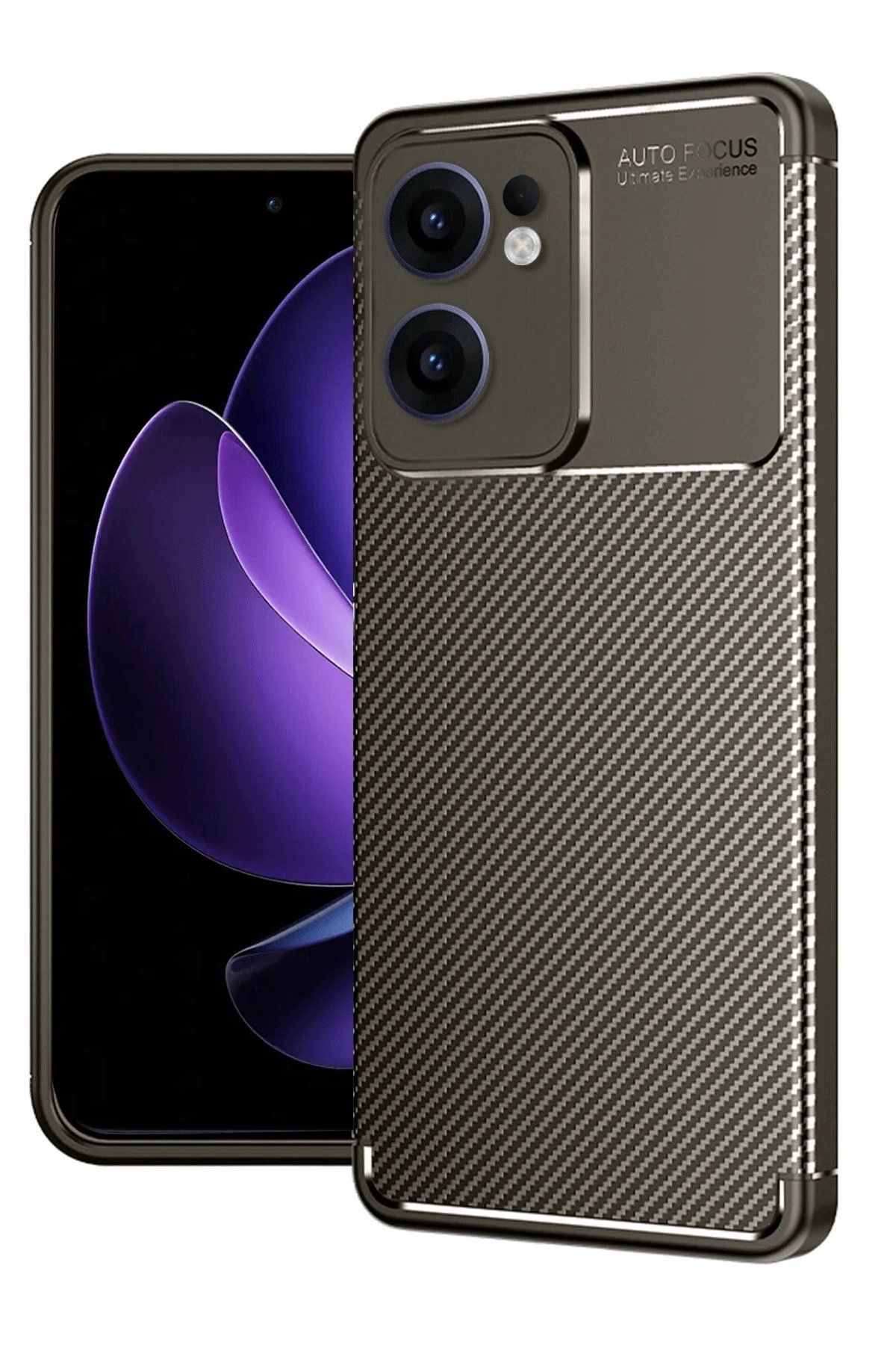 Toptan Bulurum Newface Oppo Reno 13F Kılıf Auto Focus Karbon Kapak - Kahverengi