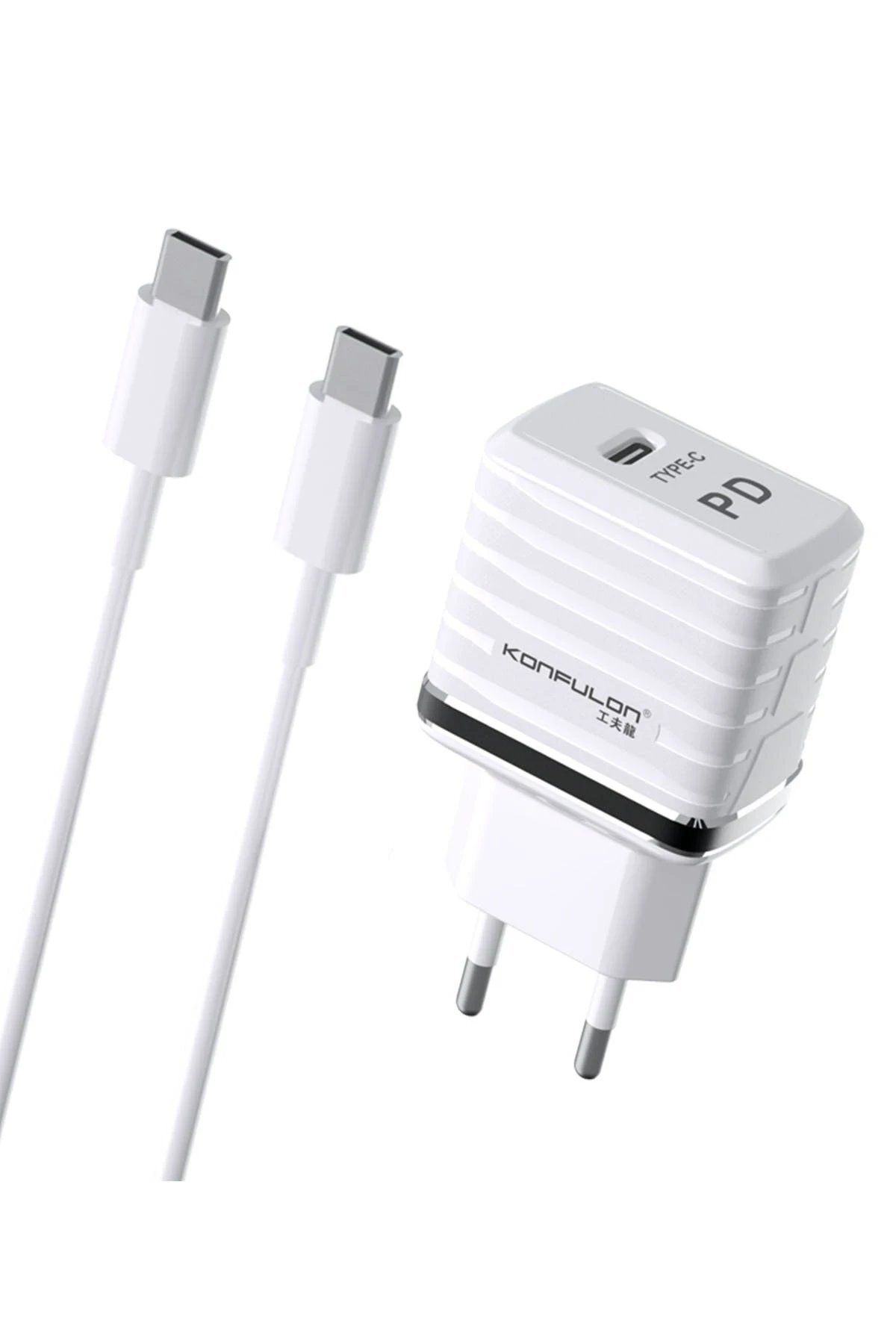 CepteToptan Konfulon C32D 20W PD Şarj Cihazı + DC15 1M 20W 5A Type-C to Type-C Kablolu Şarj Cihazı