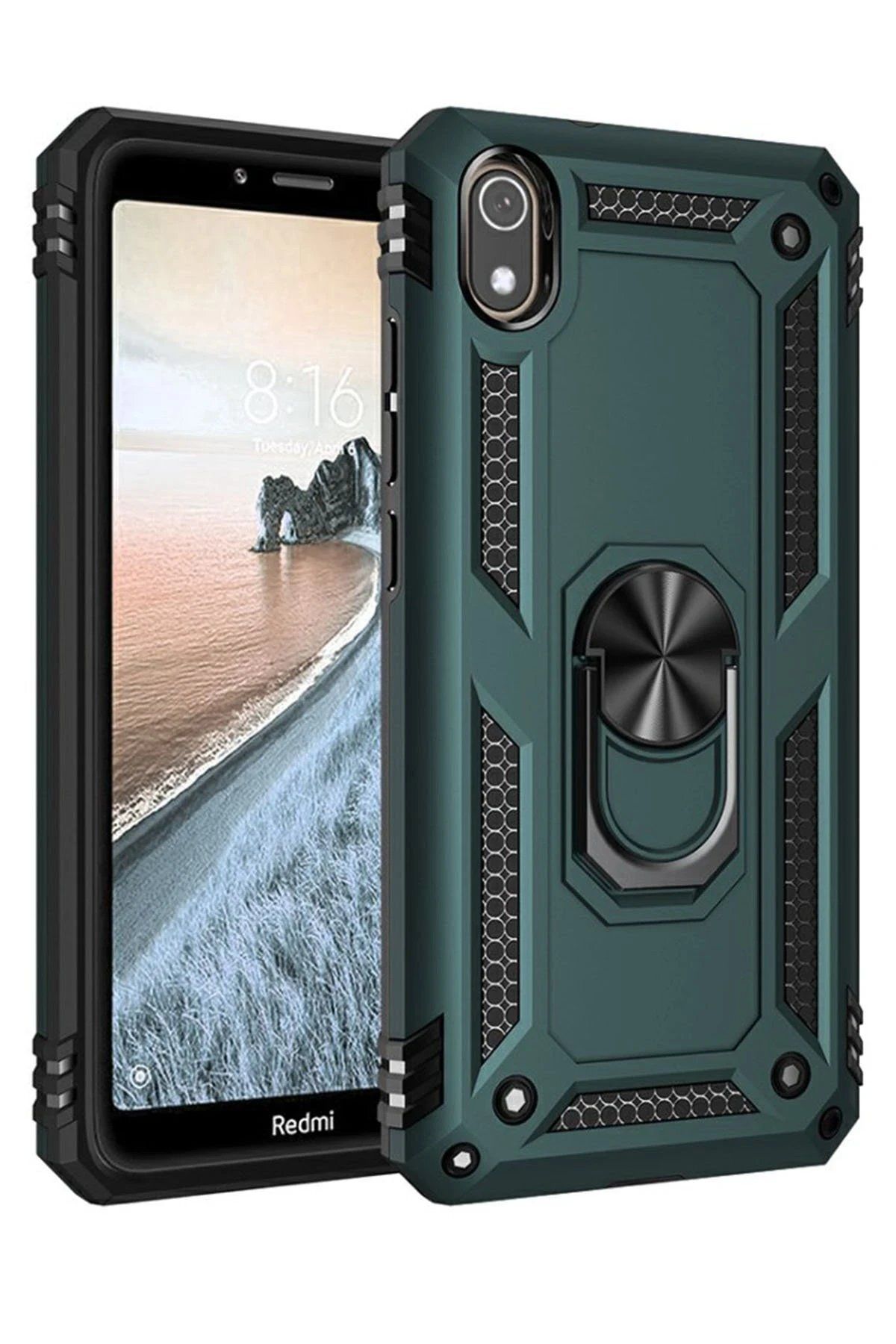 CepteToptan Newface Xiaomi Redmi 7A Kılıf Sofya Yüzüklü Silikon Kapak - Yeşil