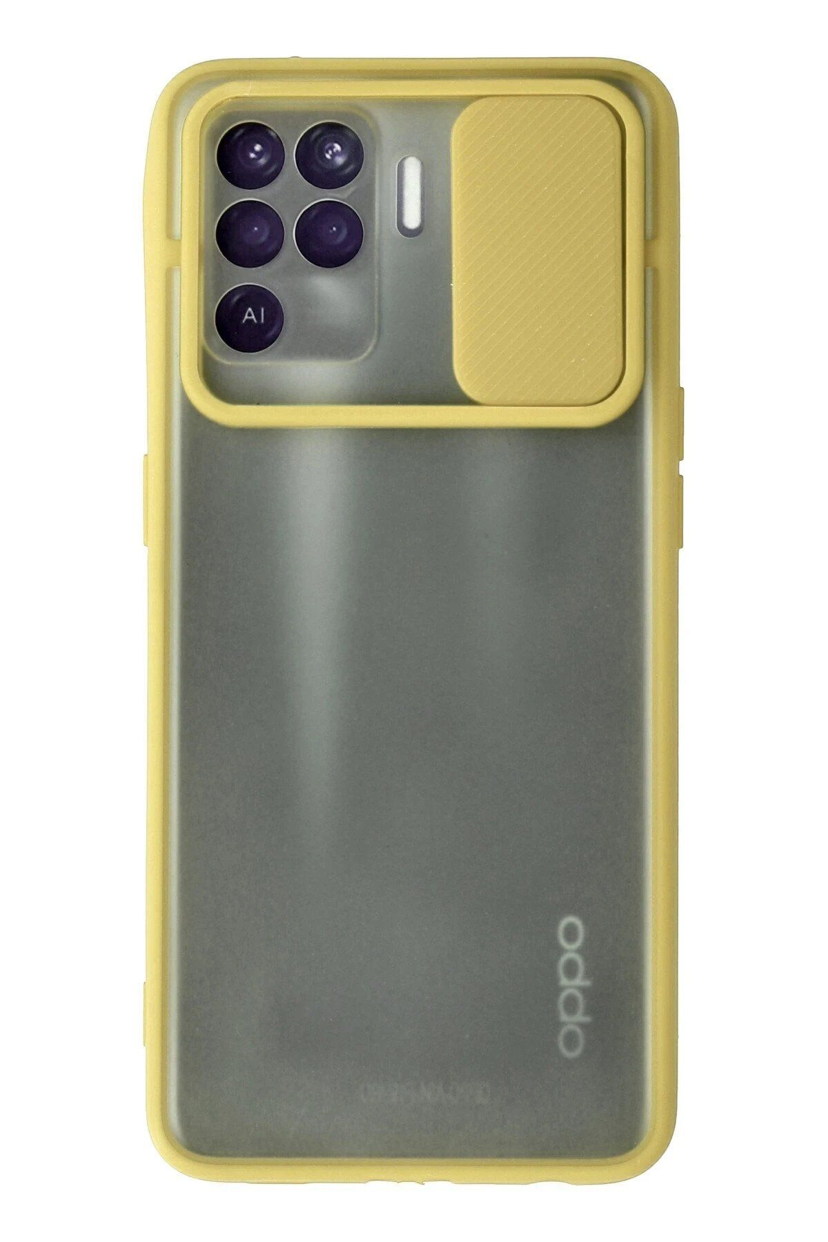 CepteToptan Newface Oppo Reno 5 Lite Kılıf Palm Buzlu Kamera Sürgülü Silikon - Sarı