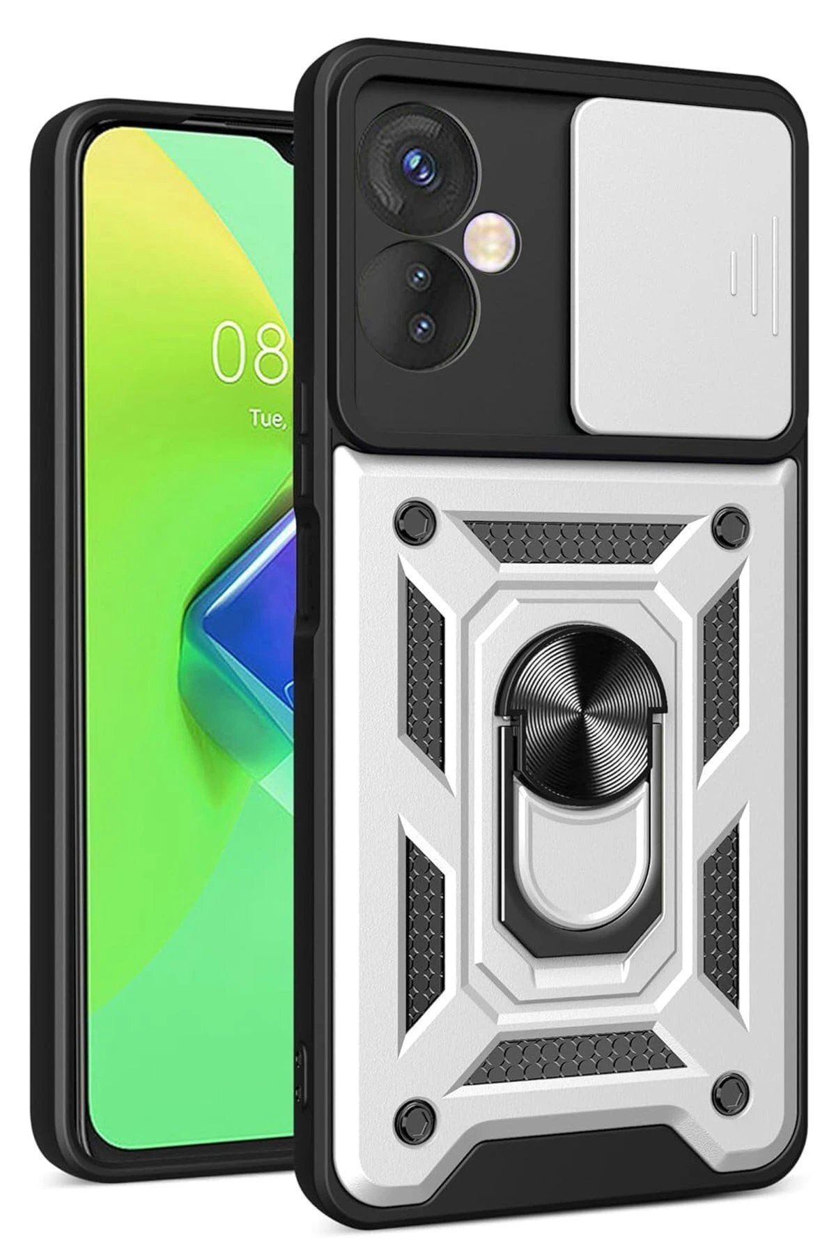 CepteToptan Newface İnfinix Hot 30 4G Kılıf Pars Lens Yüzüklü Silikon - Gümüş