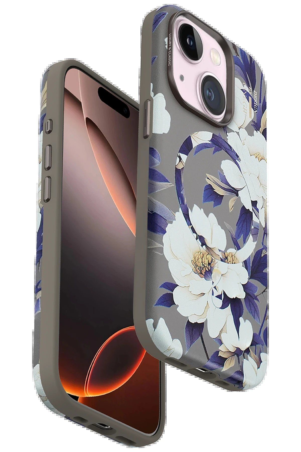 CepteToptan Onegif iPhone 15 Plus Flower Series Magsafe Kapak - Gri