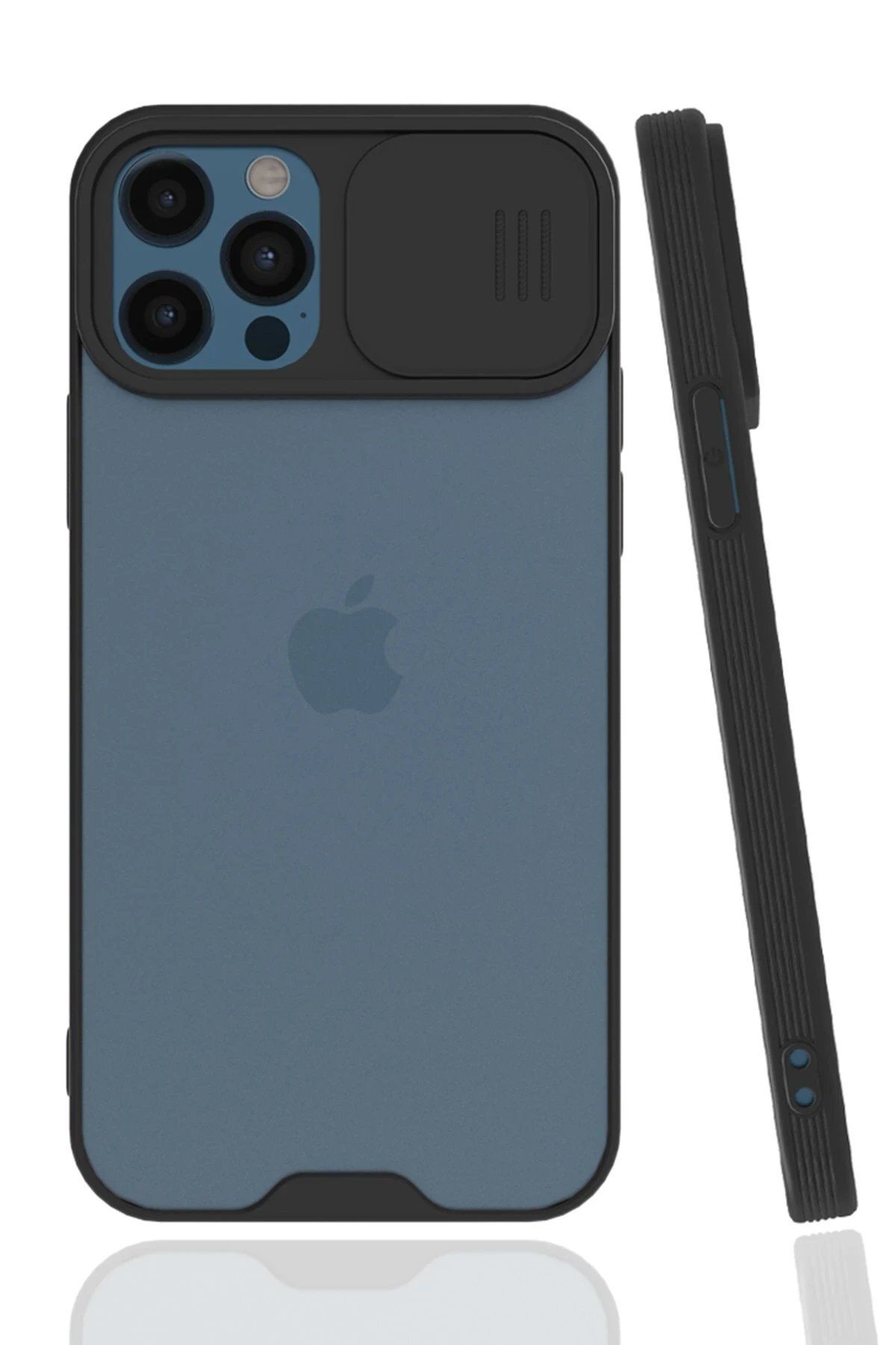 CepteToptan Newface iPhone 12 Pro Max Kılıf Platin Kamera Koruma Silikon - Siyah
