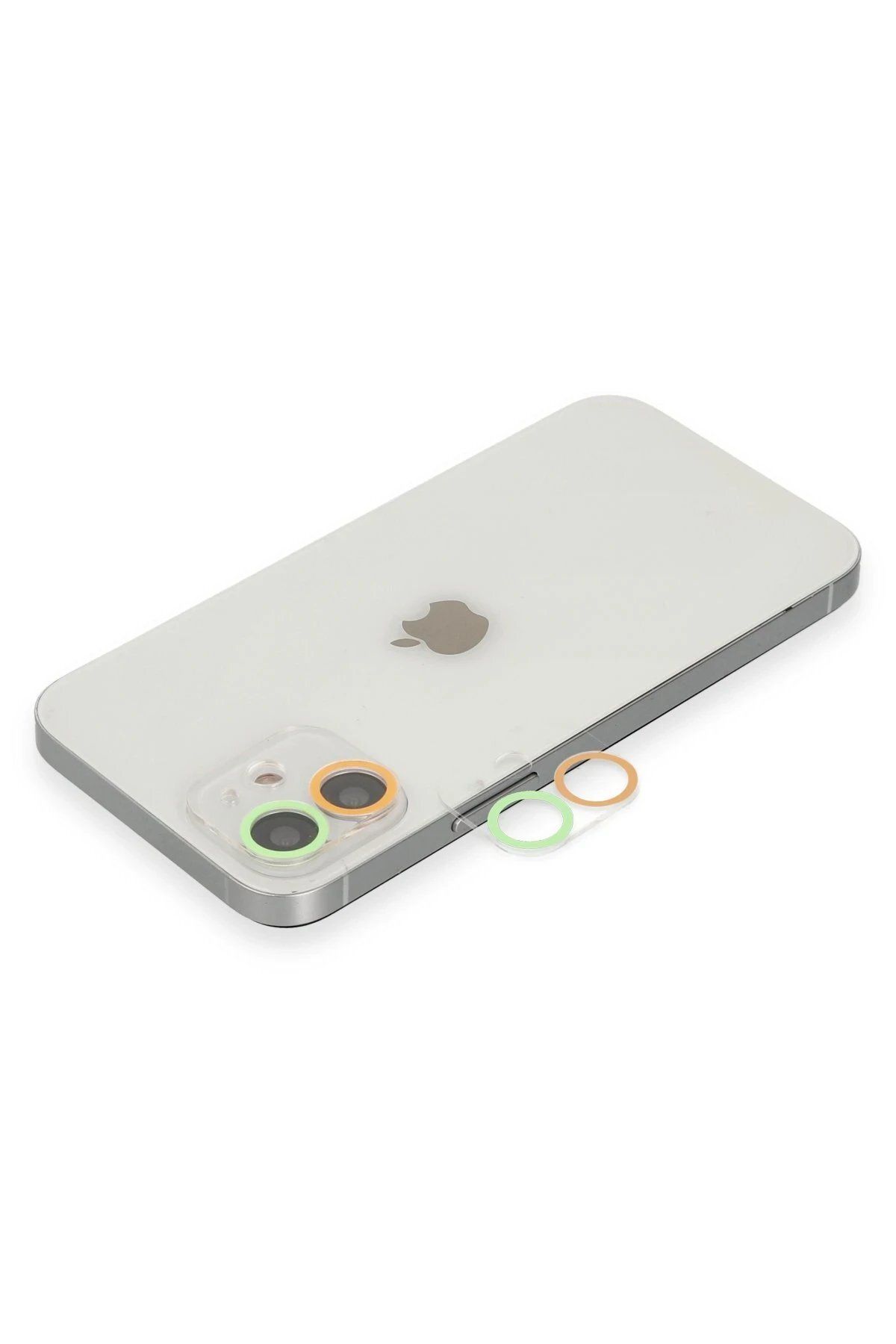 CepteToptan Newface iPhone 12 Mini Renkli Kamera Lens Koruma Cam - Turuncu-Yeşil