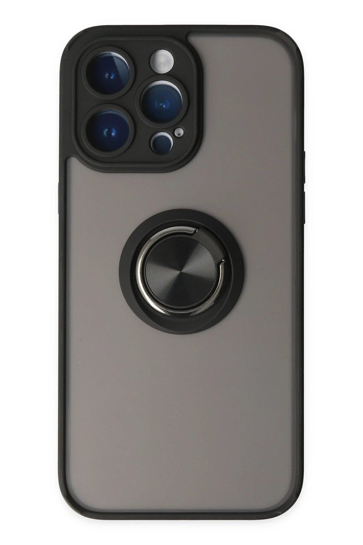 CepteToptan Newface iPhone 14 Pro Kılıf Montreal Yüzüklü Silikon Kapak - Siyah
